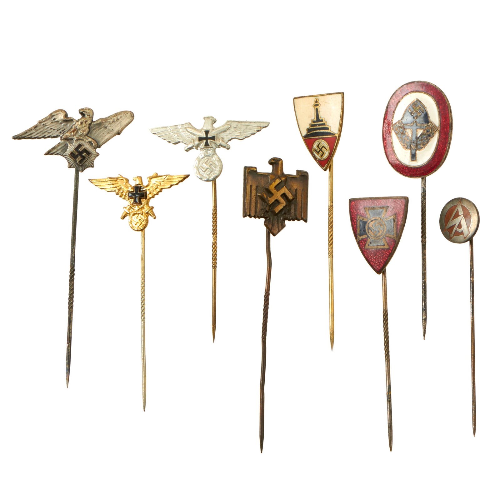 Buy Original German WWII USGI Bring Back Organization and Donation Stickpin Grouping - 8 Items | Original Firearms Antique For Sale