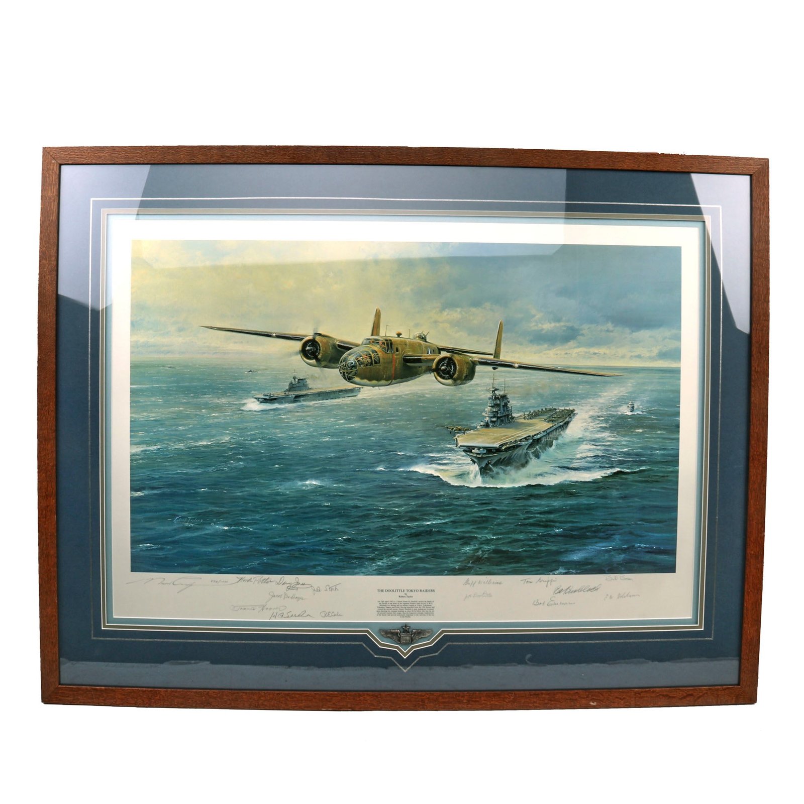 Buy Original Artwork Print: “The Doolittle Tokyo Raiders” by Robert Taylor; Signed by Artist & 13 Crewmembers & General James Doolittle with Senior Pilot Wings - 41¾ x 32” - Museum Grade Framing | Original Firearms Antique For Sale