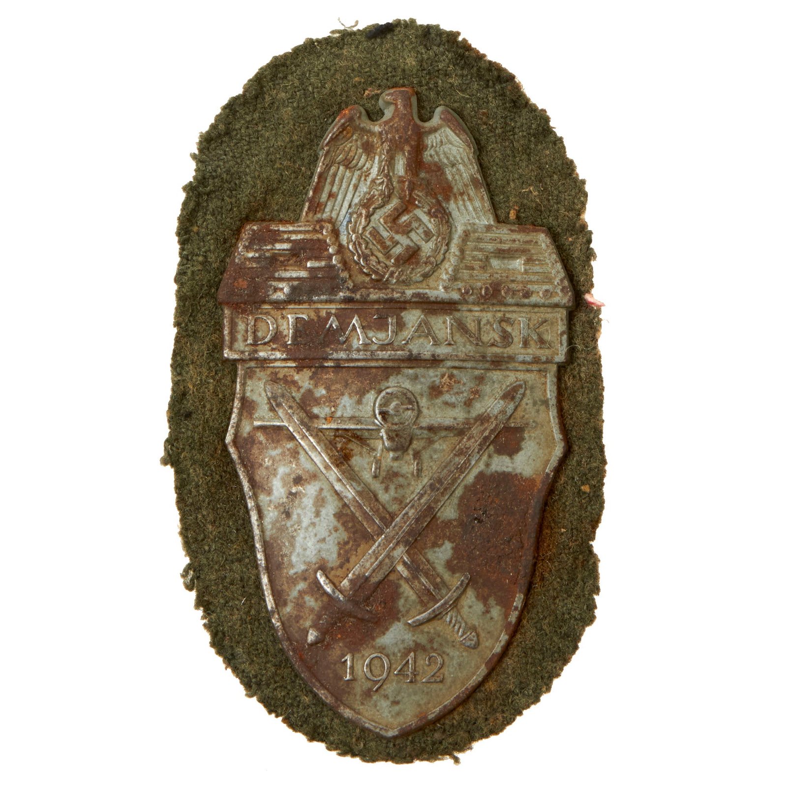 Buy Original German WWII Heer Army Demyansk Shield Decoration with Backing Plate & Fabric | Original Firearms Antique For Sale