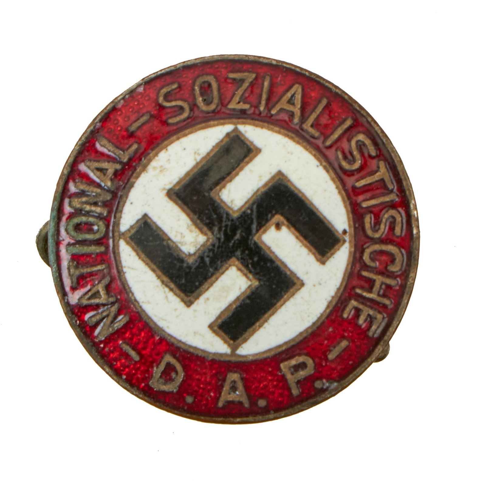 Buy Original German WWII NSDAP Early Small Enamel Party Membership Badge by Karl Hensler of Pforzheim | Original Firearms Antique For Sale