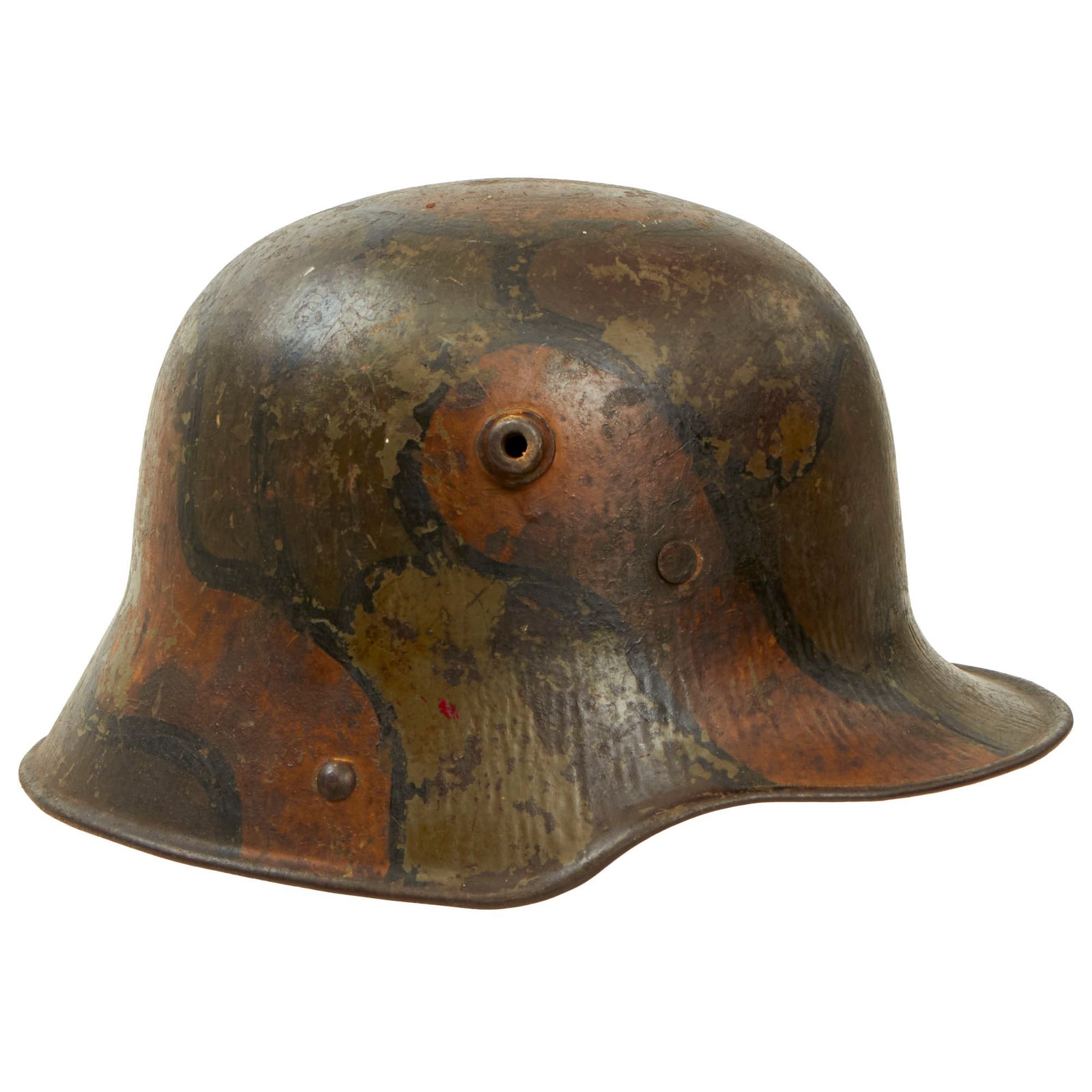 Buy Original Imperial German WWI M16 Stahlhelm Helmet with Panel Camouflage Paint and Leather Liner - Marked G62 | Original Firearms Antique For Sale