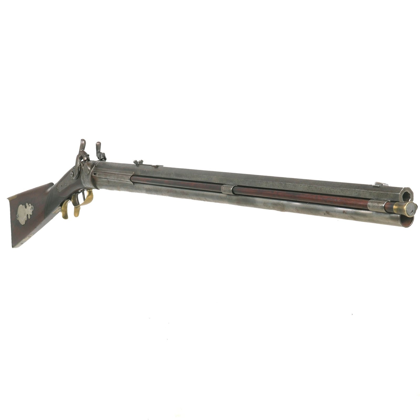 Buy Original U.S. Percussion Over & Under Combination Hunting Rifle & Fowler with Set Trigger by Jacob Harder of Lock Haven PA | Original Firearms Antique For Sale