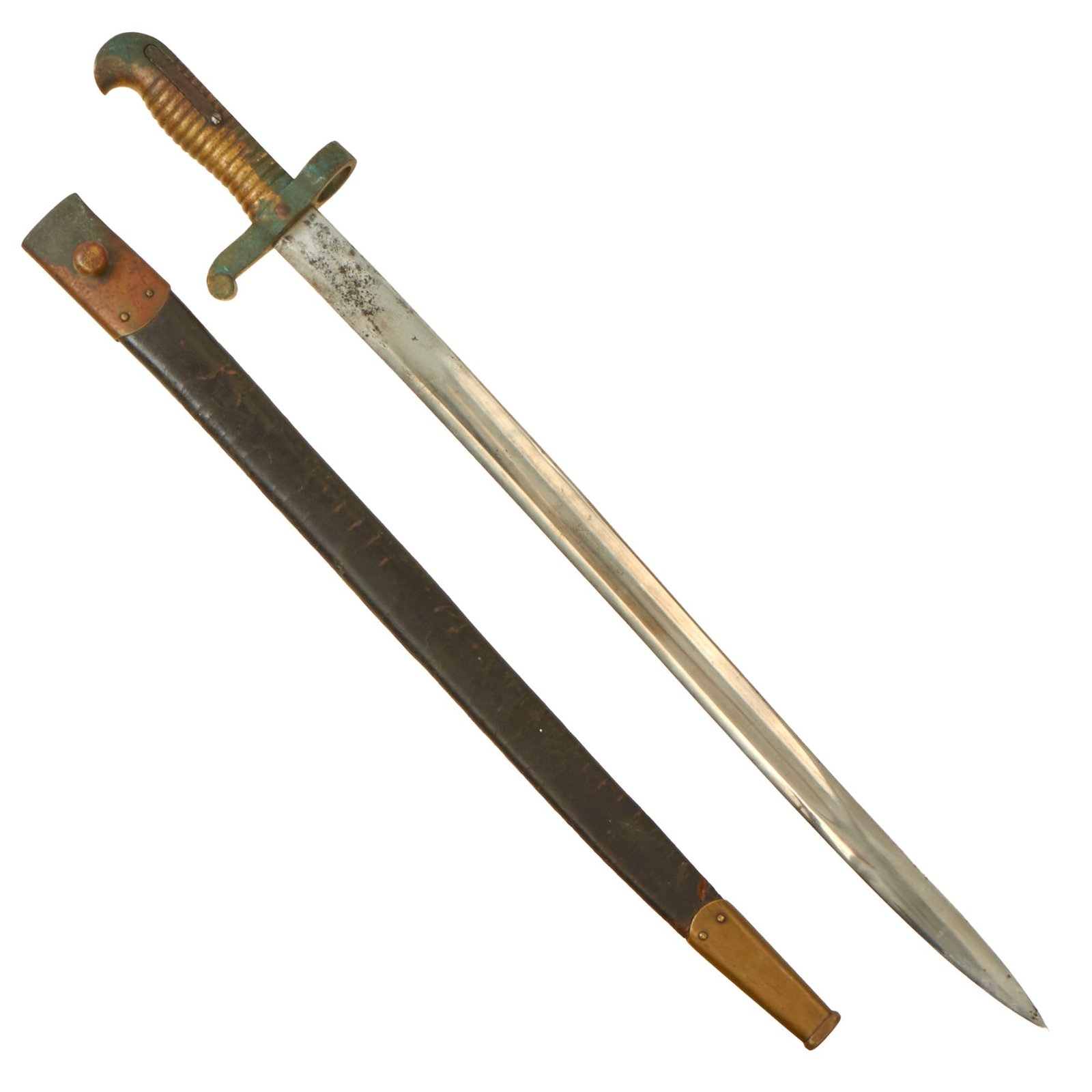 Buy Original U.S. Civil War Model 1863 Remington Zouave Brass Hilted Bayonet with Scabbard | Original Firearms Antique For Sale