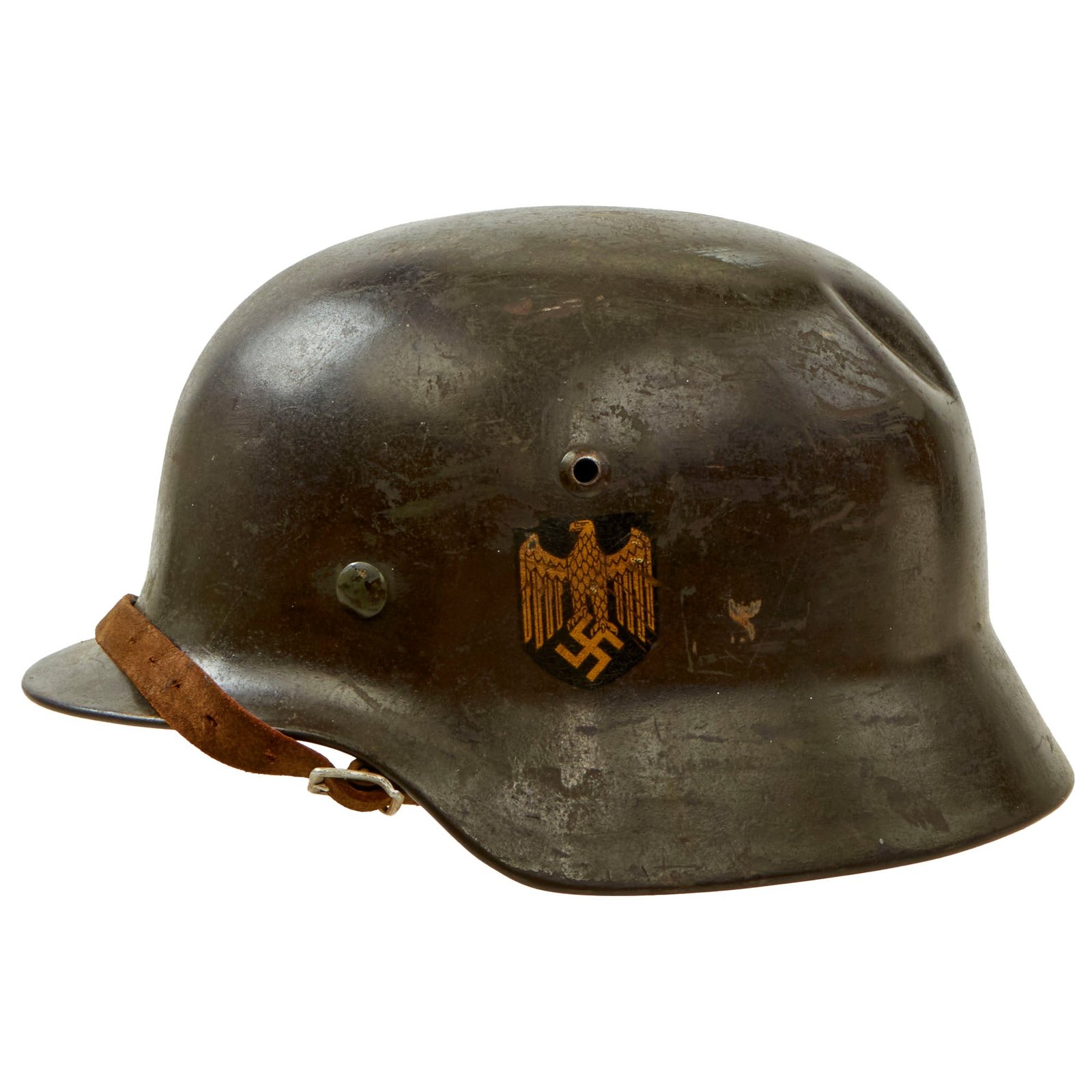 Buy Original Rare German WWII Army Heer M35 Double Decal Helmet with 1939 Dated 58cm Liner & Chinstrap - Stamped SE66 | Original Firearms Antique For Sale