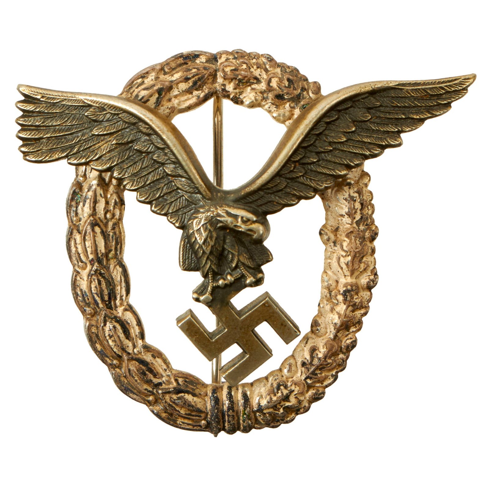 Buy Original German WWII Early Tombak Luftwaffe Pilot's Badge by Gebrüder Wegerhoff - Flugzeugführerabzeichen | Original Firearms Antique For Sale