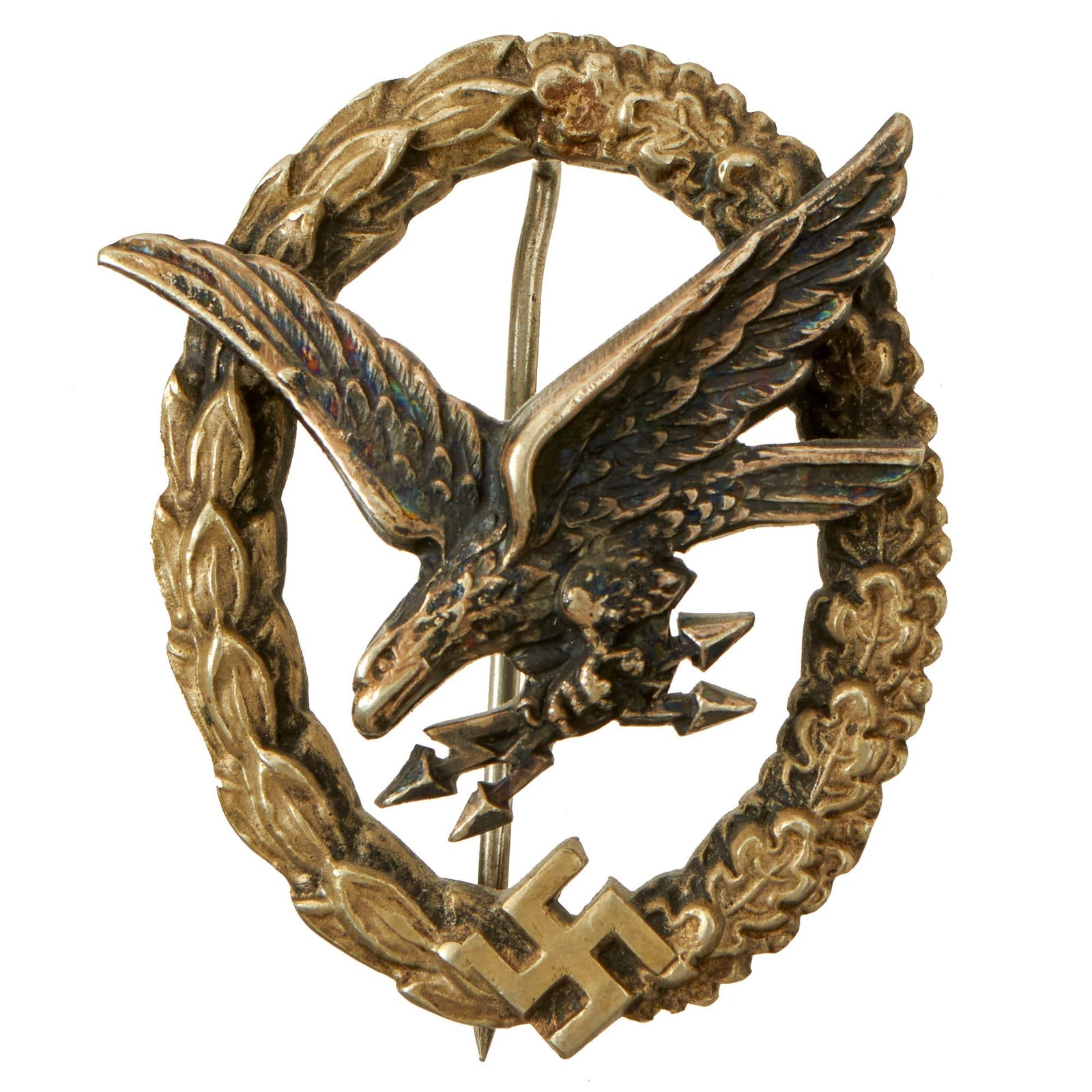 Buy Original German WWII Early Tombak Luftwaffe Radio Operator & Air Gunner Badge by C.E. Juncker of Berlin | Original Firearms Antique For Sale