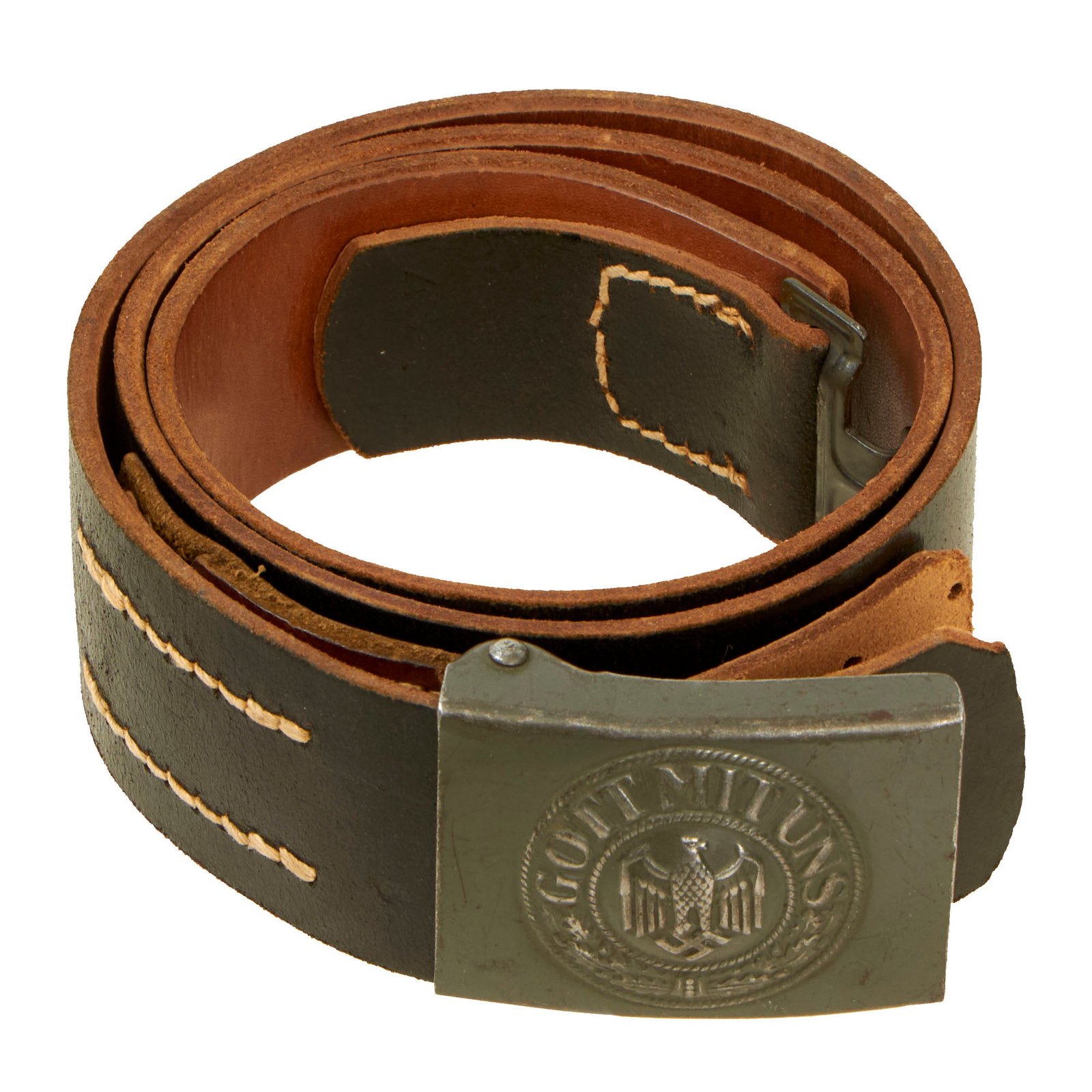 Buy Original German WWII Wehrmacht Army Heer Leather Belt with Steel Buckle by Hermann Aurich - dated 1942 | Original Firearms Antique For Sale