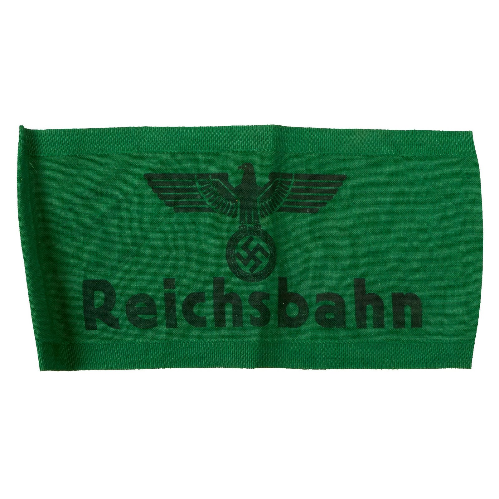 Buy Original German WWII Printed Green Reichsbahn National Railway Armband with Faded Depot Stamp | Original Firearms Antique For Sale