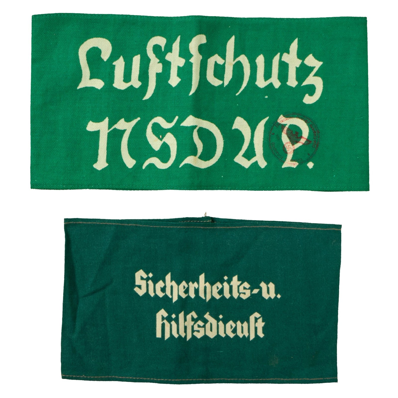 Buy Original German WWII Luftschutz NSDAP and Green Sicherheits und Hilfsdienst (SHD) Armband Set | Original Firearms Antique For Sale