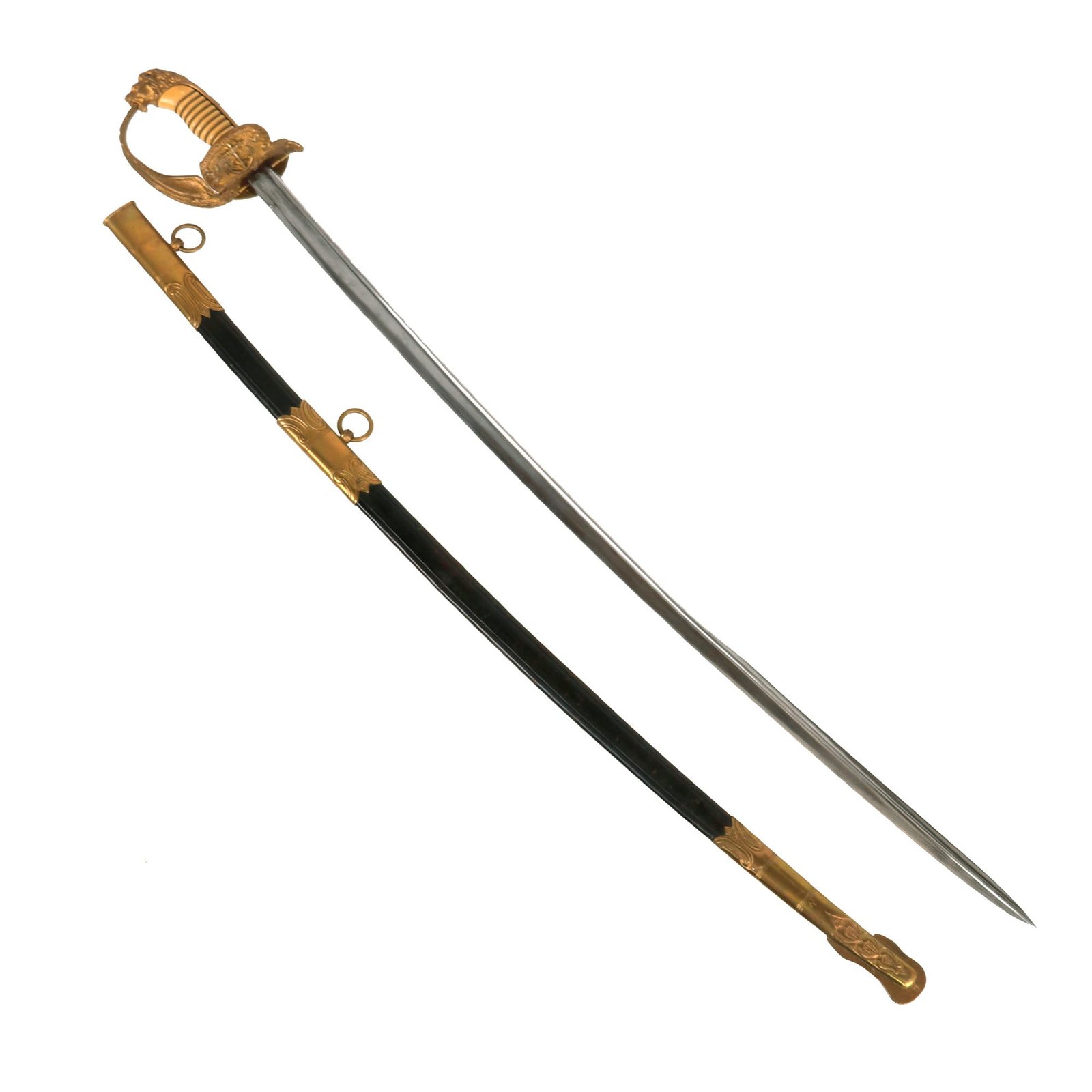 Buy Original Rare German Weimar Period Reichsmarine Naval Officer's Lion Head Dress Sword with Brass Fit Leather Scabbard | Original Firearms Antique For Sale