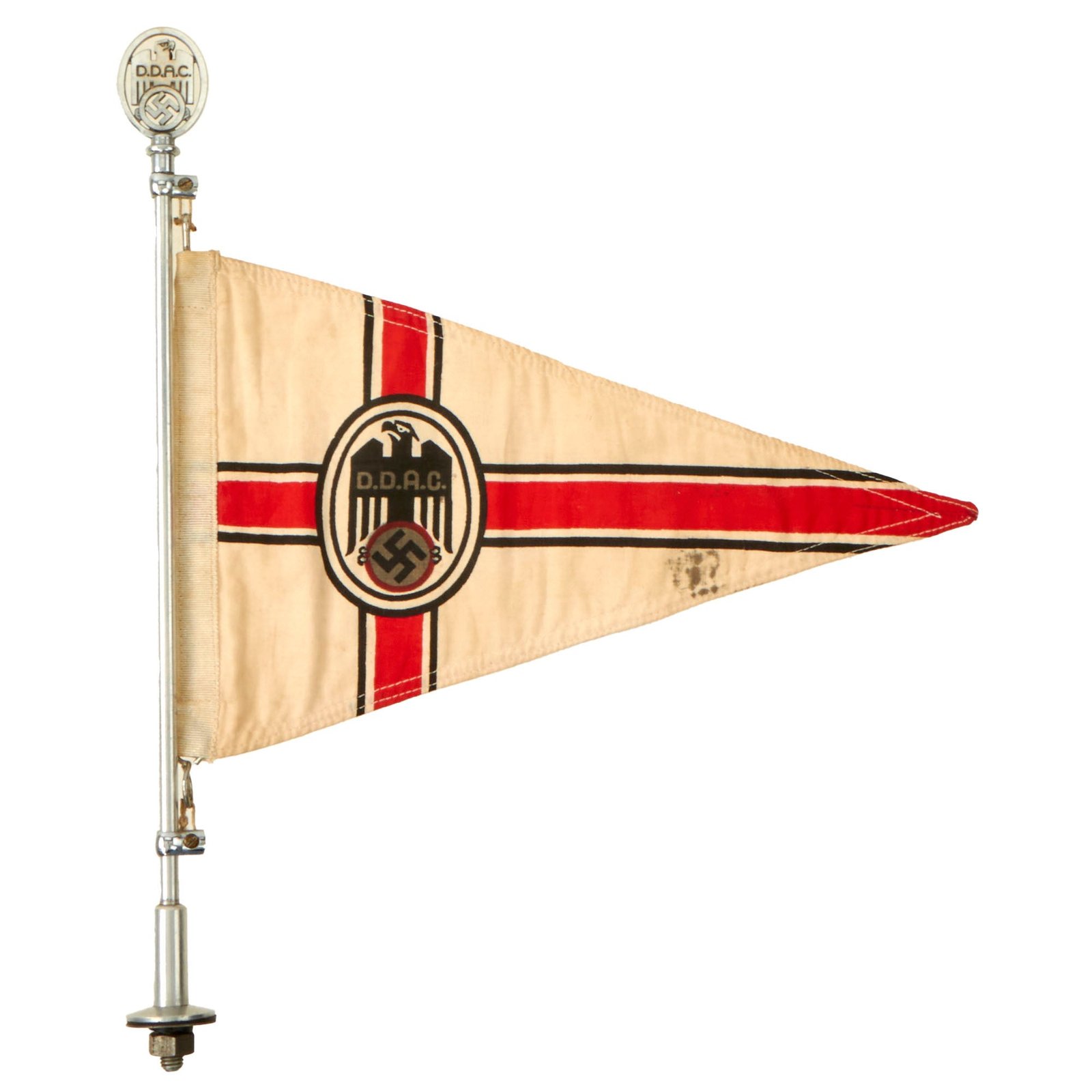 Buy Original German WWII D.D.A.C. Automobile Club Vehicle Staff Car Pennant Flag with Flag Pole and Finial | Original Firearms Antique For Sale