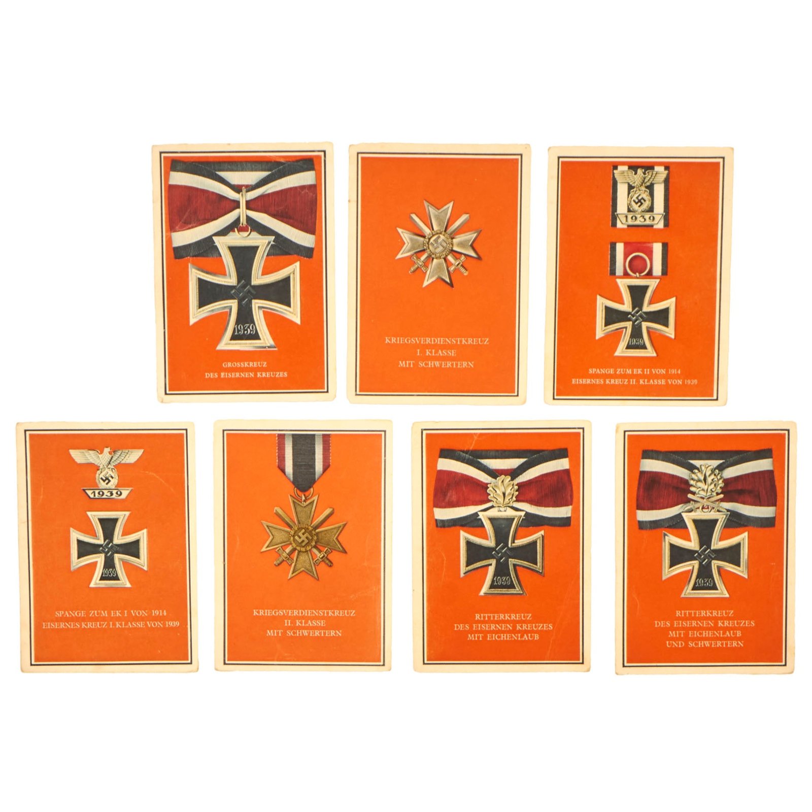 Buy Original German WWII Set of Seven Combat Award Postcards - War Merit Cross, Iron Cross, Knight's Cross, and More | Original Firearms Antique For Sale