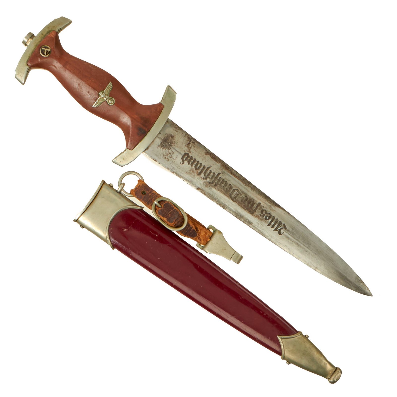 Buy Original German Early WWII SA Dagger by Rare Maker ASSO Artur Schüttelhöfer & Co. with Scabbard and Hanger | Original Firearms Antique For Sale