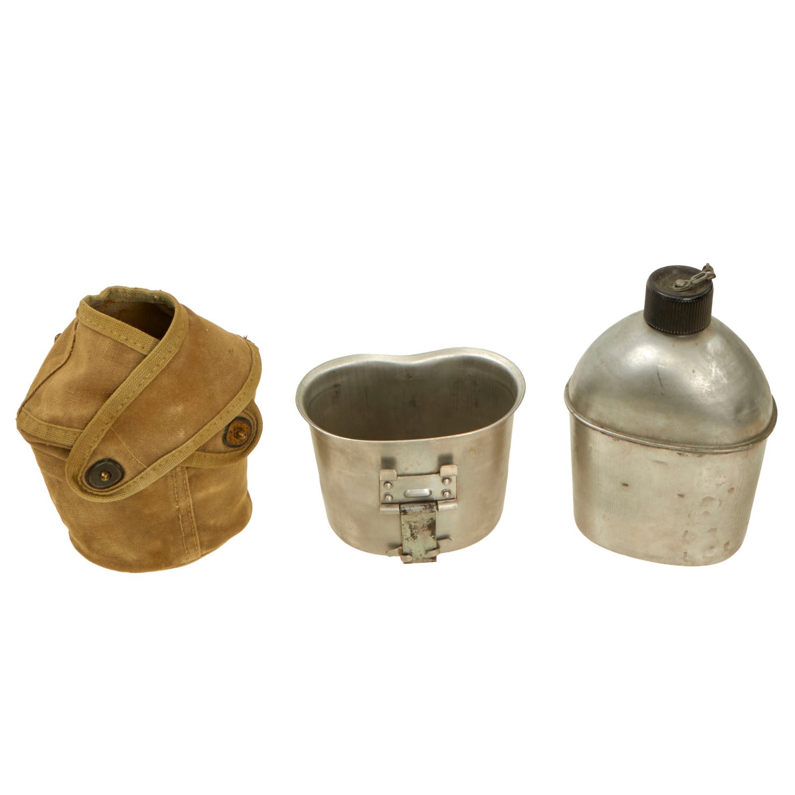 Buy Original U.S. WWII US Marine Corps 3rd Type Cross Flap “Dog Ear” Canteen Cover With Canteen & Cup - Dated 1943 & 1944 | Original Firearms Antique For Sale