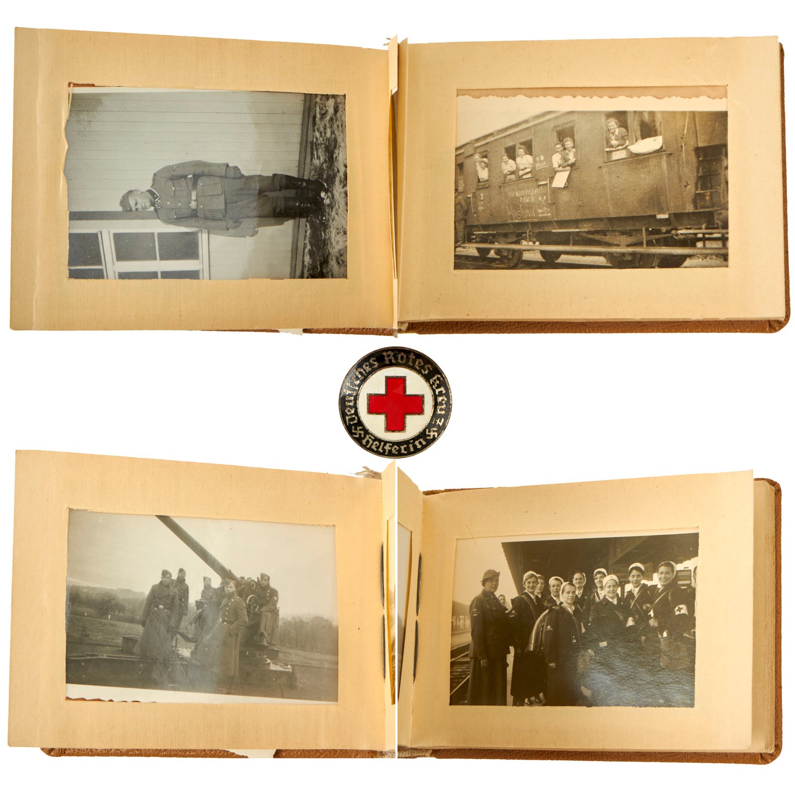 Buy Original German WWII Early Red Cross DRK Photo Album with Helper Pin Attached - 47 Photos Total | Original Firearms Antique For Sale