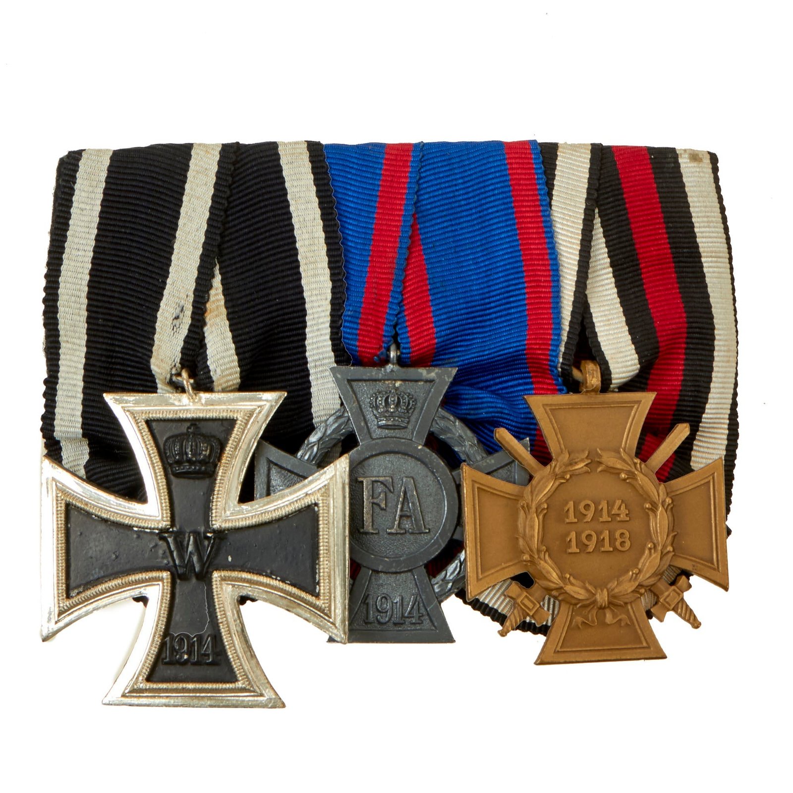 Buy Original Imperial German WWI Era Medal Bar with 1914 EKII, Friedrich-August Cross, & Hindenburg Cross with Swords - 3 Awards | Original Firearms Antique For Sale