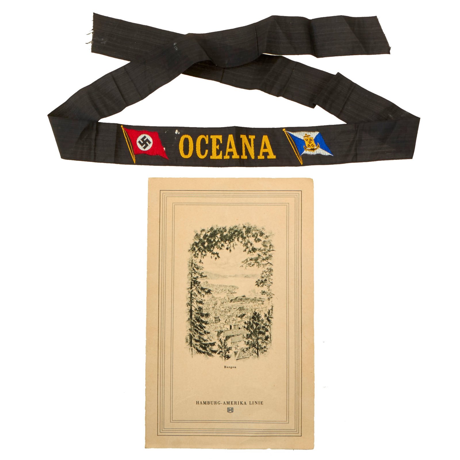 Buy Original German Pre-WWII BeVo Embroidered Cap Tally and Program Menu from Ship SS Oceana - Hamburg America Line | Original Firearms Antique For Sale