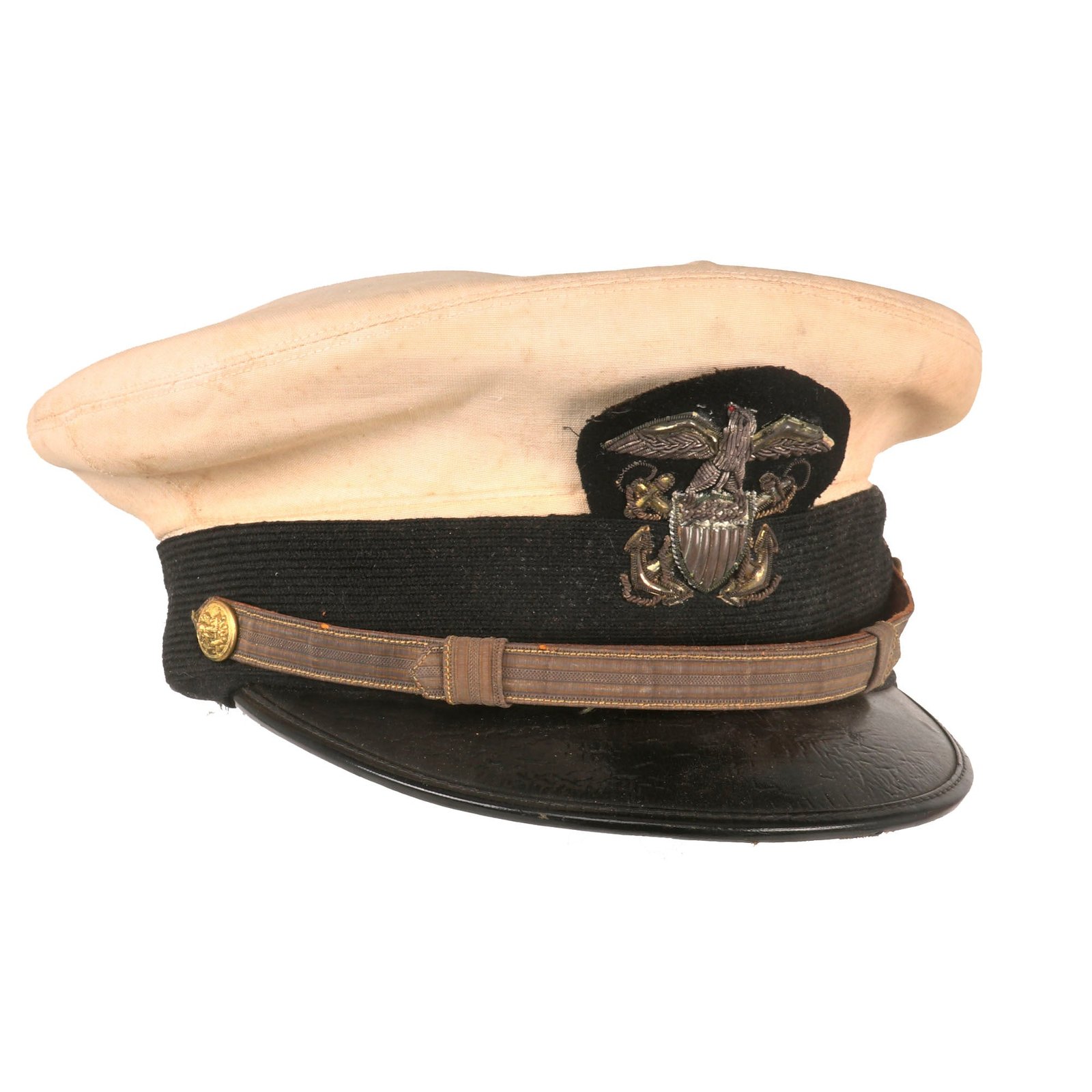 Buy Original U.S. Early WWII Named Navy Officer White Combination Visor Cap - Size 7⅛ | Original Firearms Antique For Sale