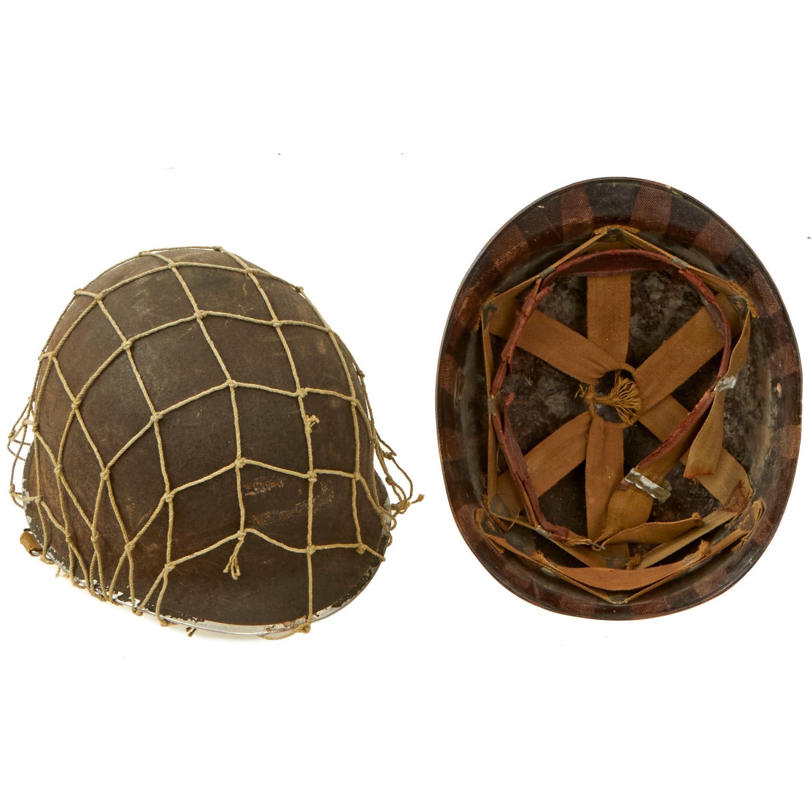 Buy Original U.S. WWII Named M1 Front Seam Swivel Bale Helmet with Westinghouse Liner & Helmet Net | Original Firearms Antique For Sale