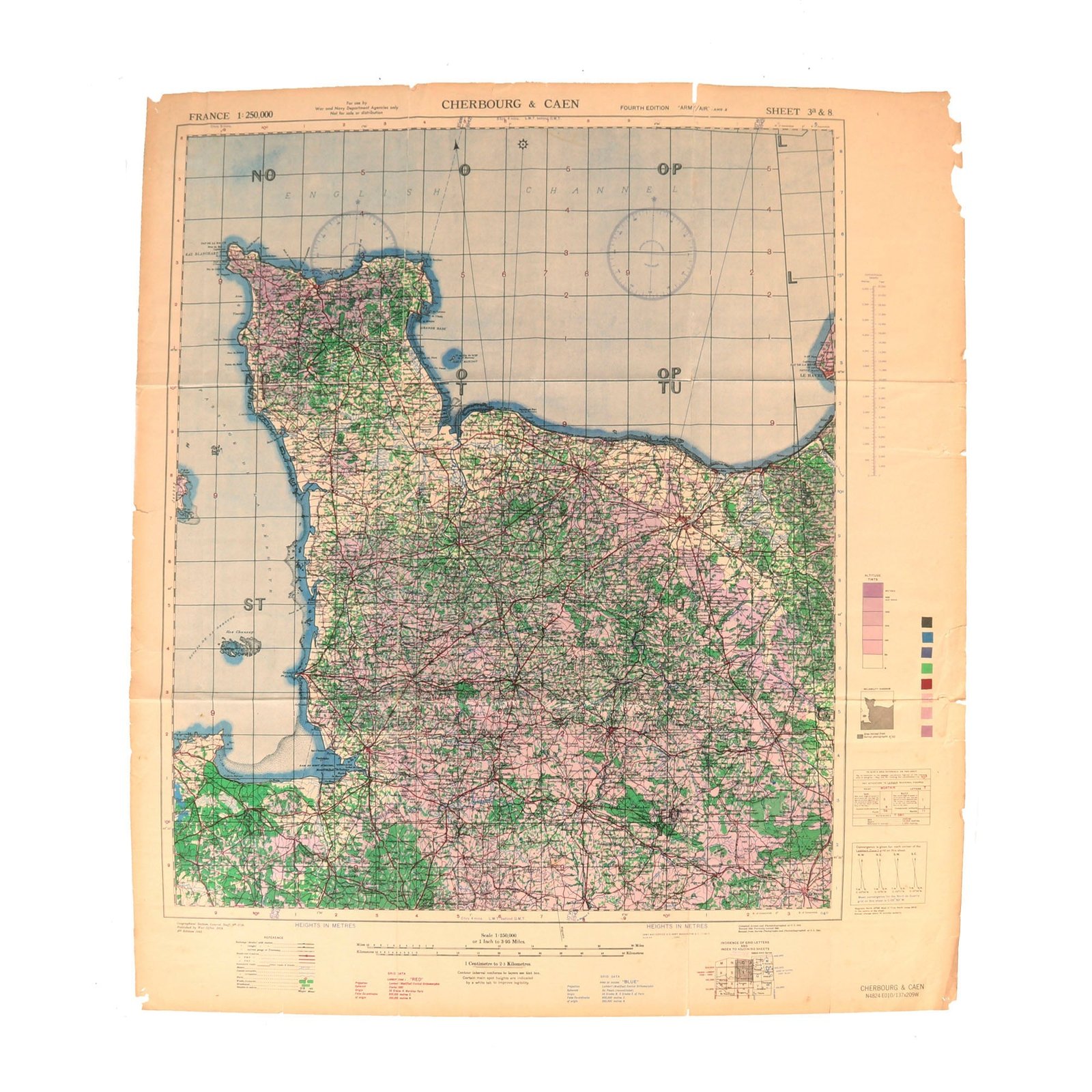 Buy Original U.S. WWII D-Day Map of Normandy - Cherbourg and Caen France 1943 | Original Firearms Antique For Sale