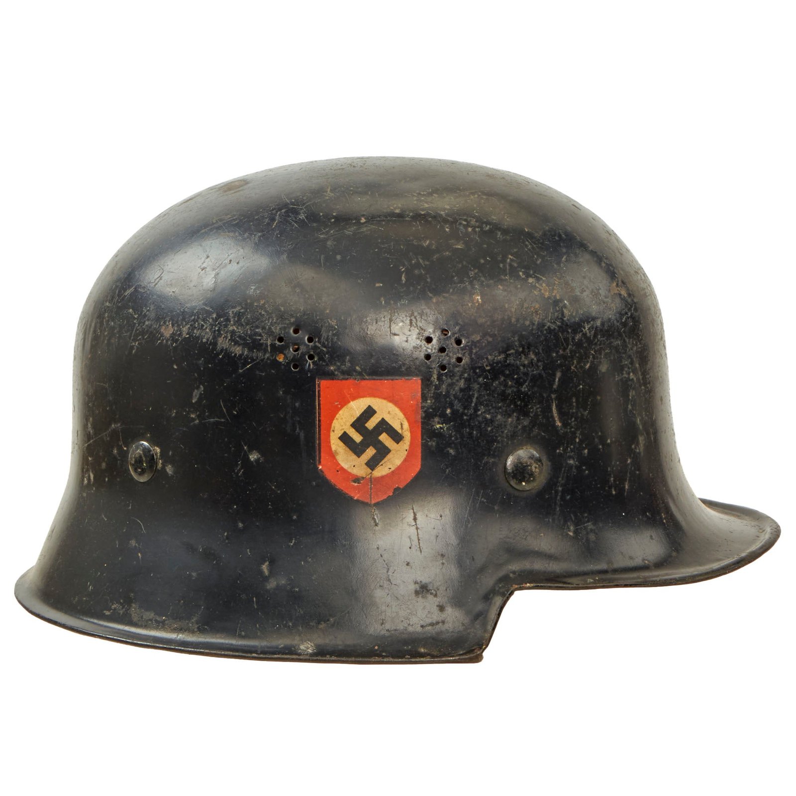 Buy Original German WWII M34 Square Dip NSDAP Double Decal Civic Police Steel Helmet with Liner - Ordnungspolizei | Original Firearms Antique For Sale
