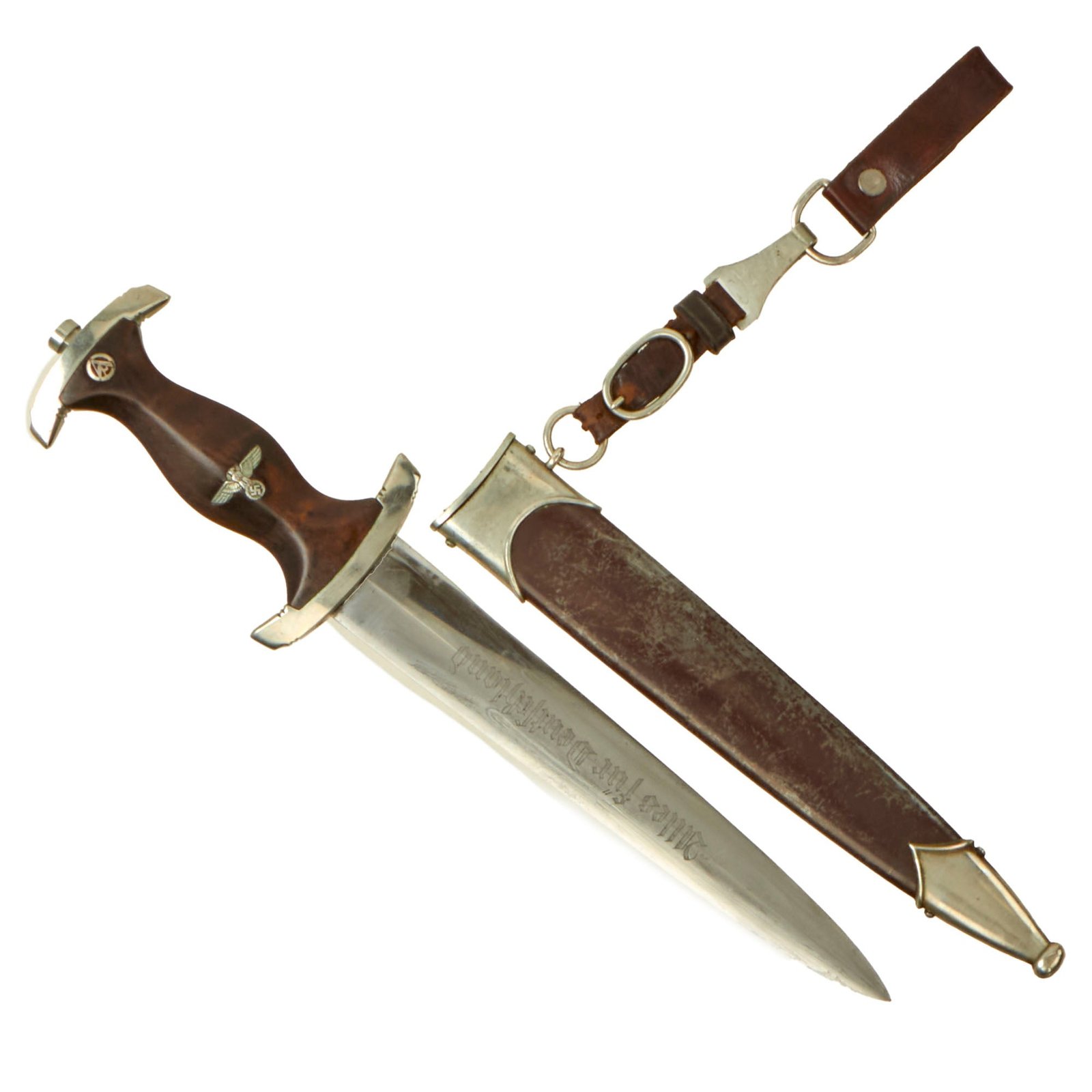 Buy Original German WWII Early Ground Röhm Signature SA Dagger by AESCULAP of Tuttlingen with Scabbard & Belt Loop Hanger | Original Firearms Antique For Sale