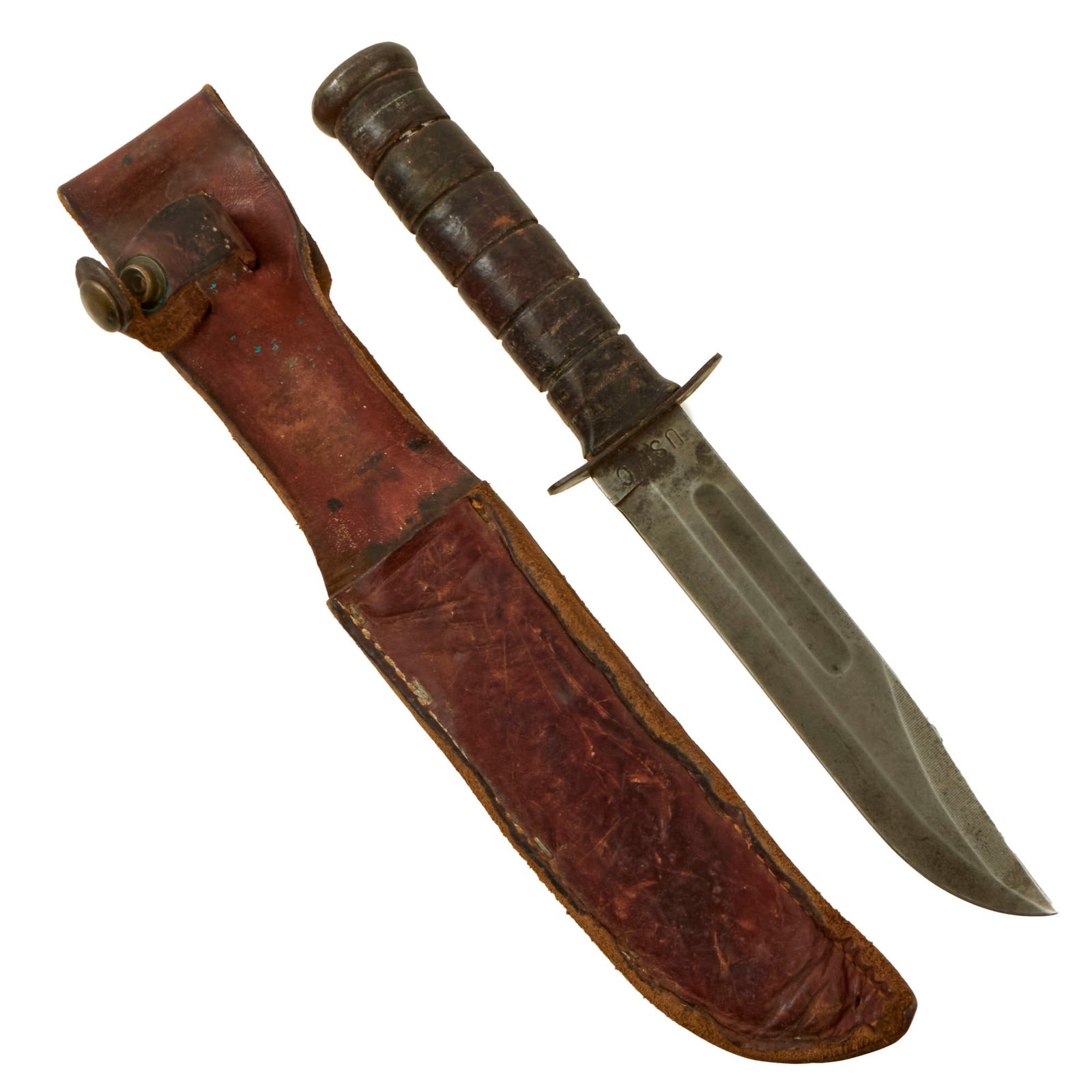 Buy Original U.S. WWII USMC Mark 2 KA-BAR Fighting Knife With Leather Sheath - Marked with Laundry Number | Original Firearms Antique For Sale