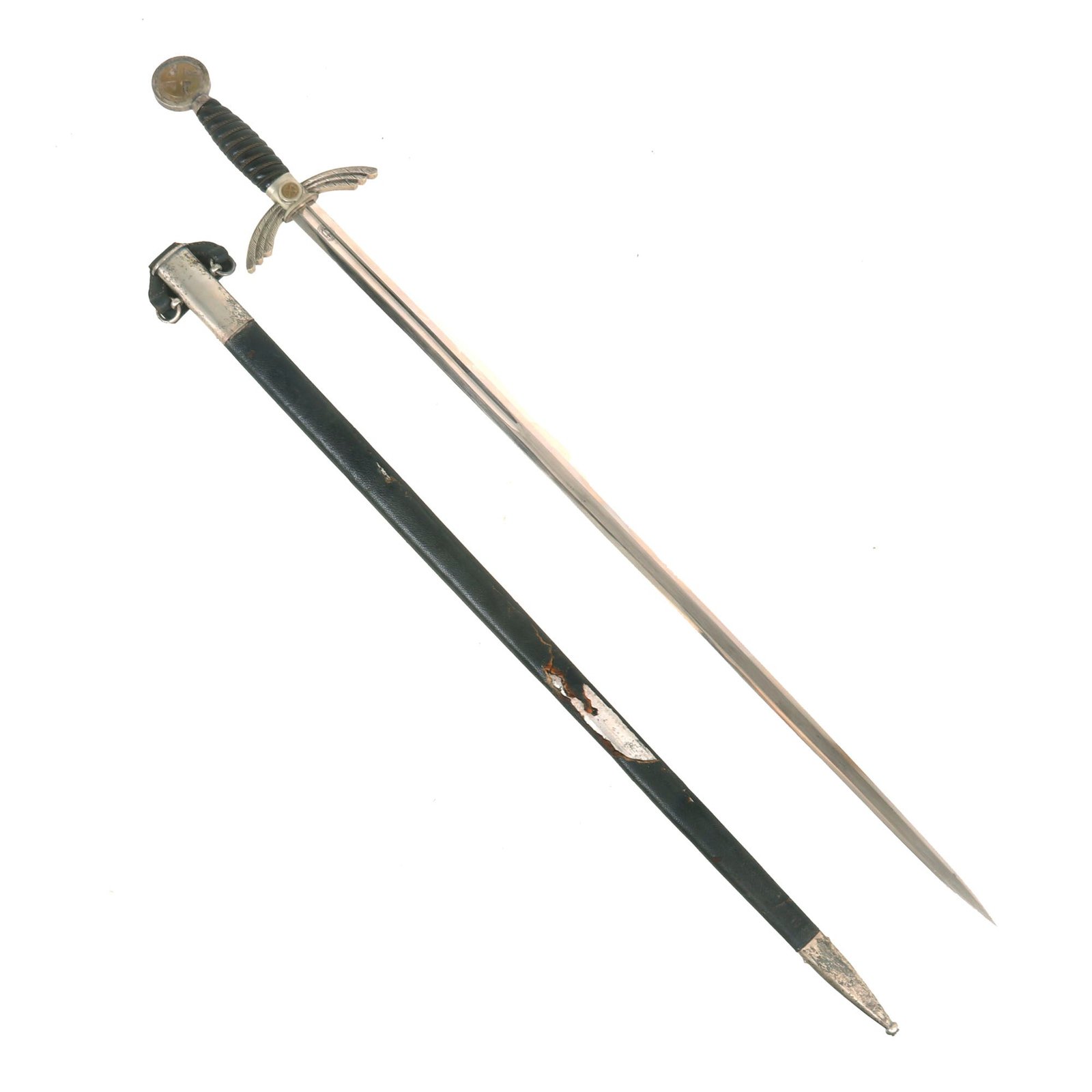 Buy Original German WWII Early Luftwaffe Officer Sword by Paul Weyersberg with Waffen Mark 5 and Leather Covered Scabbard | Original Firearms Antique For Sale