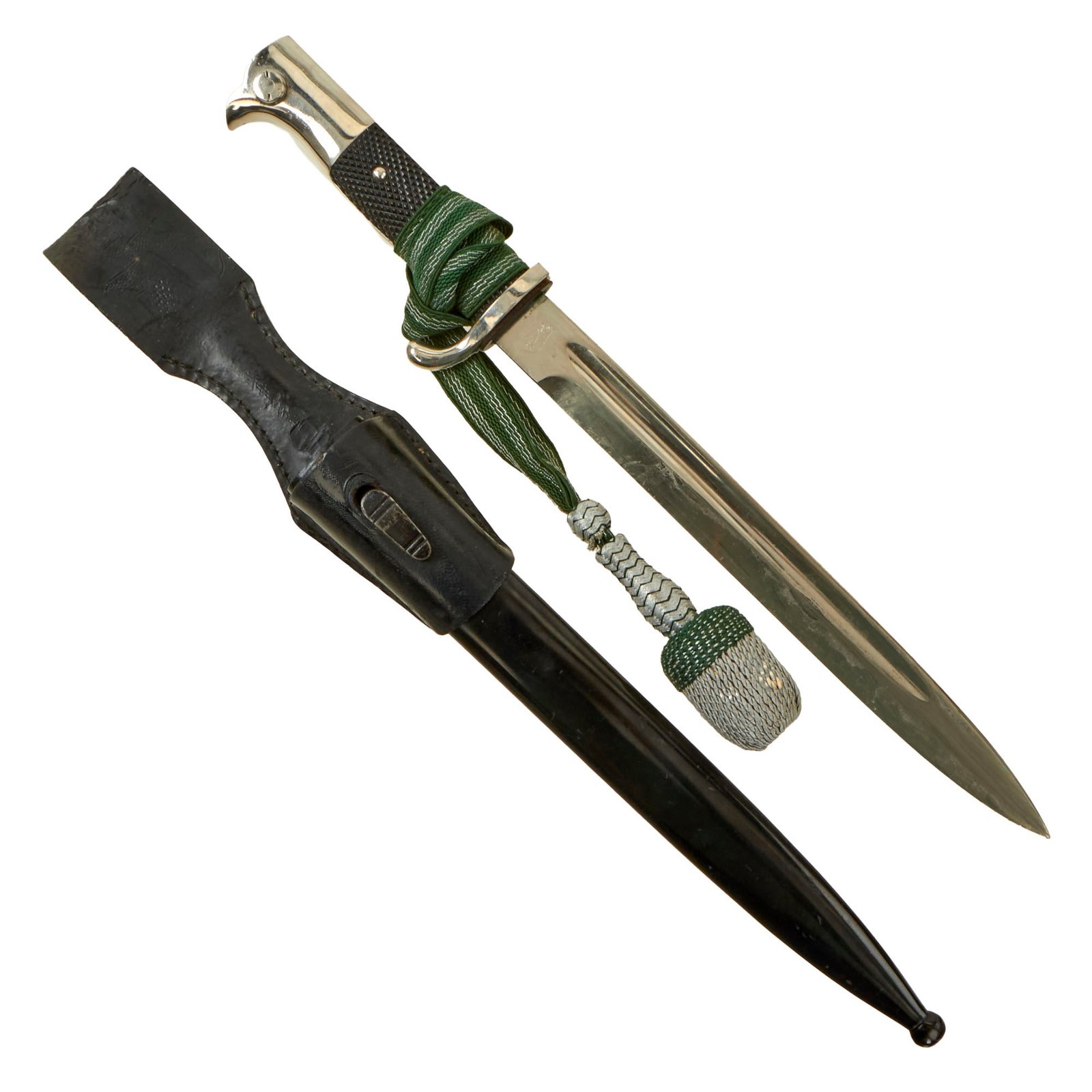 Buy Original German WWII Heer Long 98k Dress Bayonet by Tiger Lauterjung & Co. with NCO Troddel, Scabbard & Frog | Original Firearms Antique For Sale