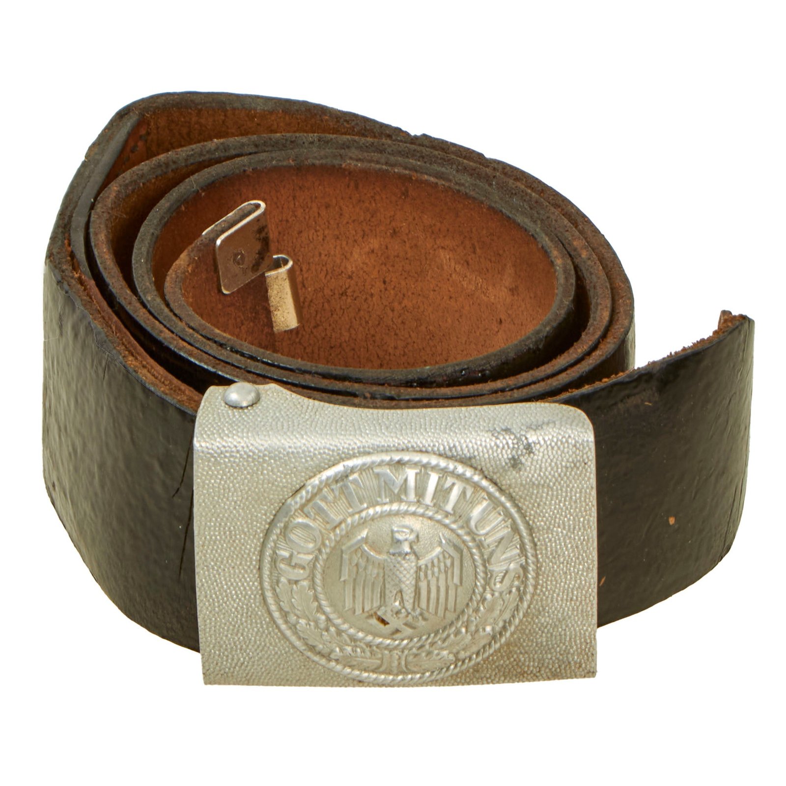 Buy Original German WWII Army Heer EM/NCO Black Leather Parade Belt with Pebbled Aluminum Buckle | Original Firearms Antique For Sale