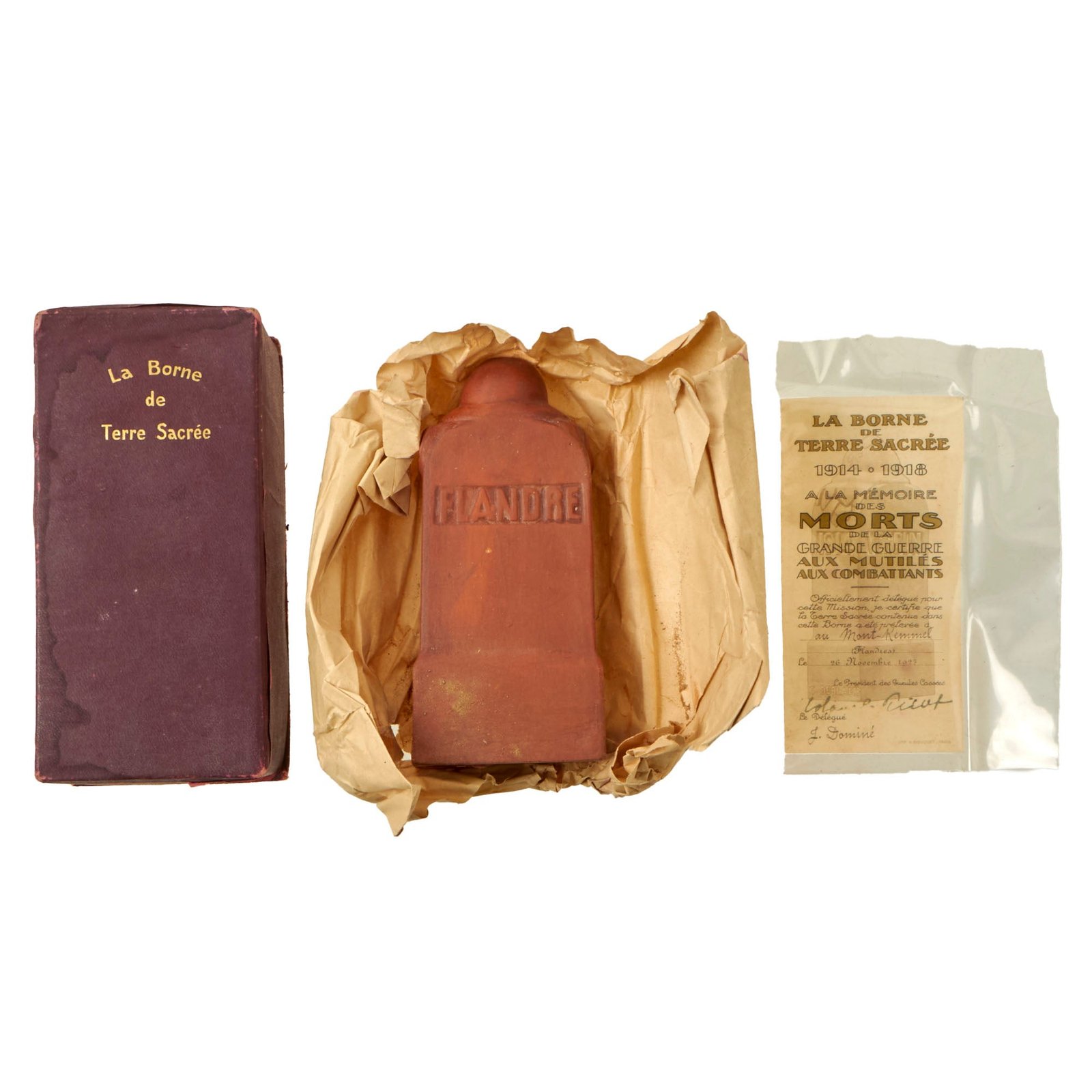 Buy Original French WWI Clay Sacred Earth Marker with Dirt from Flanders in Original Box - Made in Paris | Original Firearms Antique For Sale
