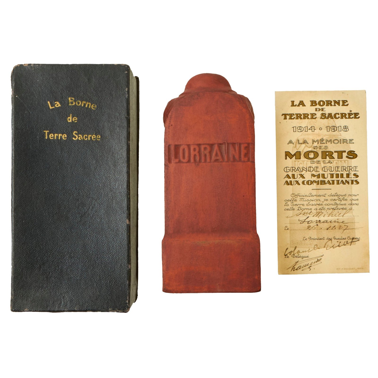 Buy Original French WWI Clay Sacred Earth Marker with Dirt from Lorraine in Original Box - Made in Paris | Original Firearms Antique For Sale