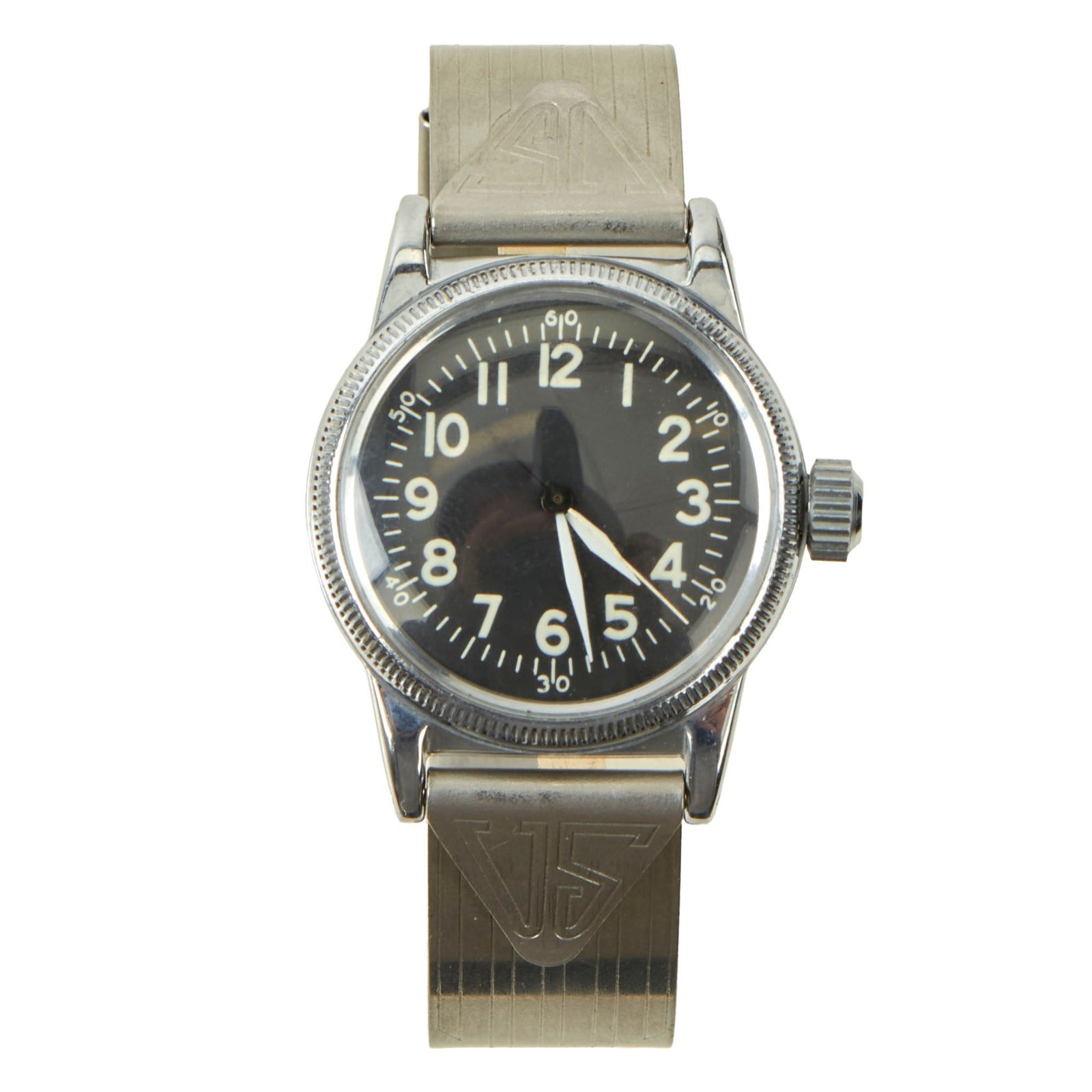 Buy Original U.S. WWII New Old Stock Type A-11 USAAF Wrist Watch by Elgin With Original Aluminum Watch Band by Berkeley - Serial # Y643276 (1945) | Original Firearms Antique For Sale