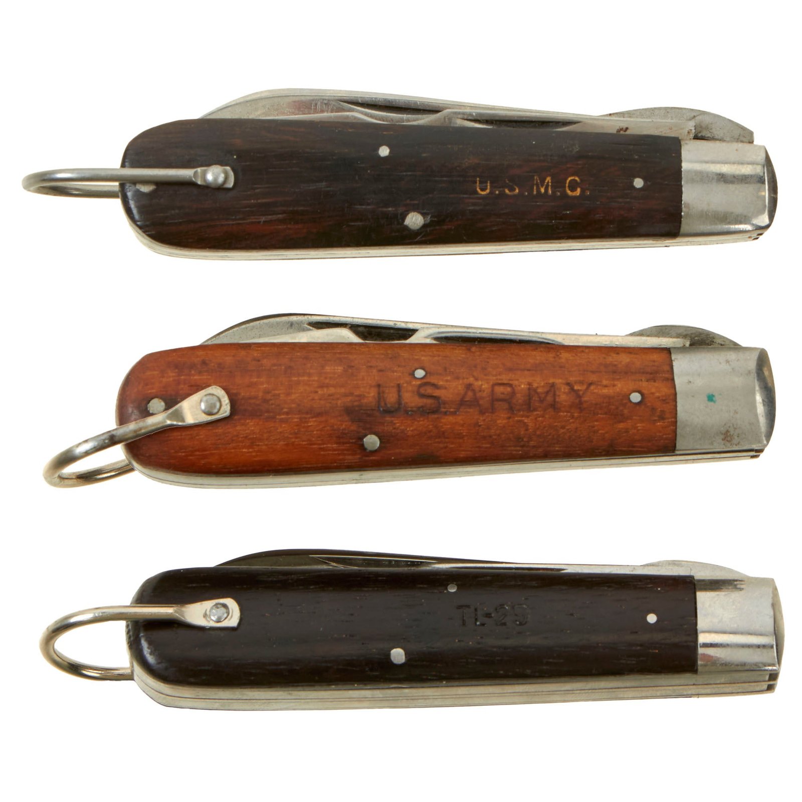 Buy Original U.S. WWII to Post War Era US Army Signal Corps / USMC Lineman’s TL-29 Pocket Knife Lot - (3) Knives | Original Firearms Antique For Sale
