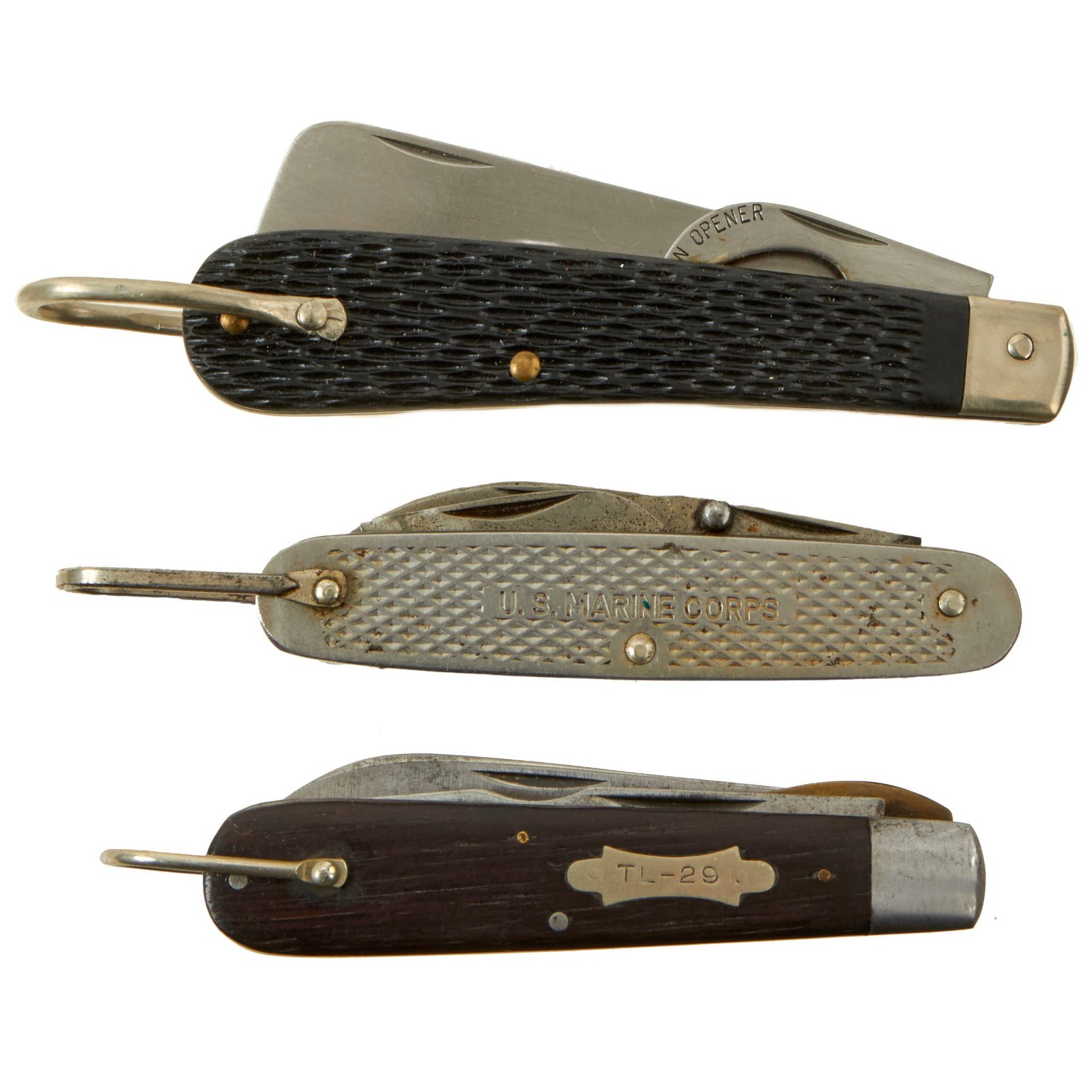 Buy Original U.S. WWII Lot of Three Pocket Knives - Coast Guard Knife - Camillus - Marine Corps | Original Firearms Antique For Sale