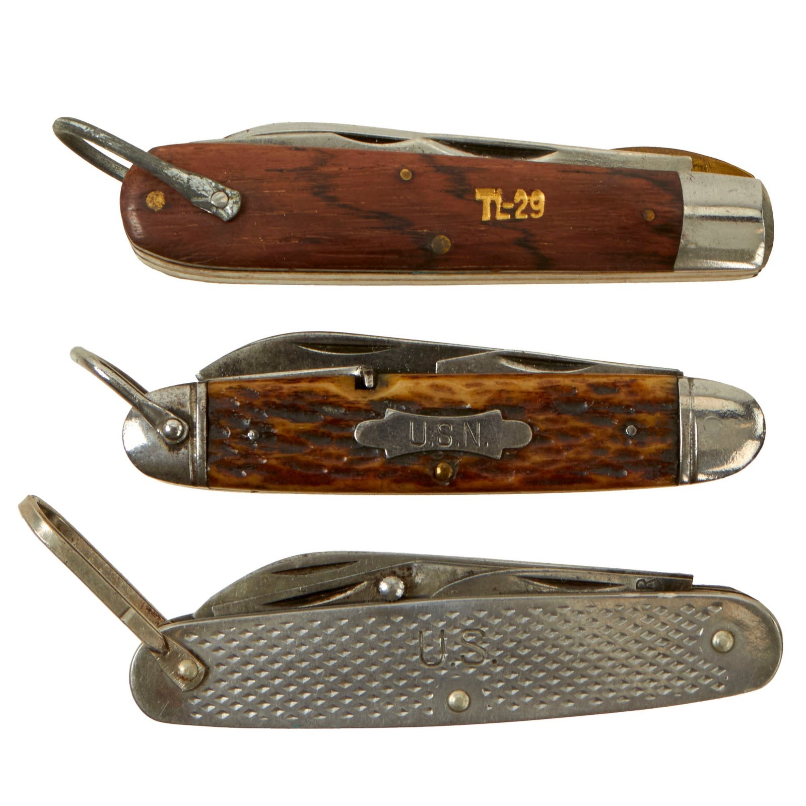 Buy Original U.S. WWII to Vietnam War Era US Army & US Navy Pocket Knife Lot - 3 Items | Original Firearms Antique For Sale