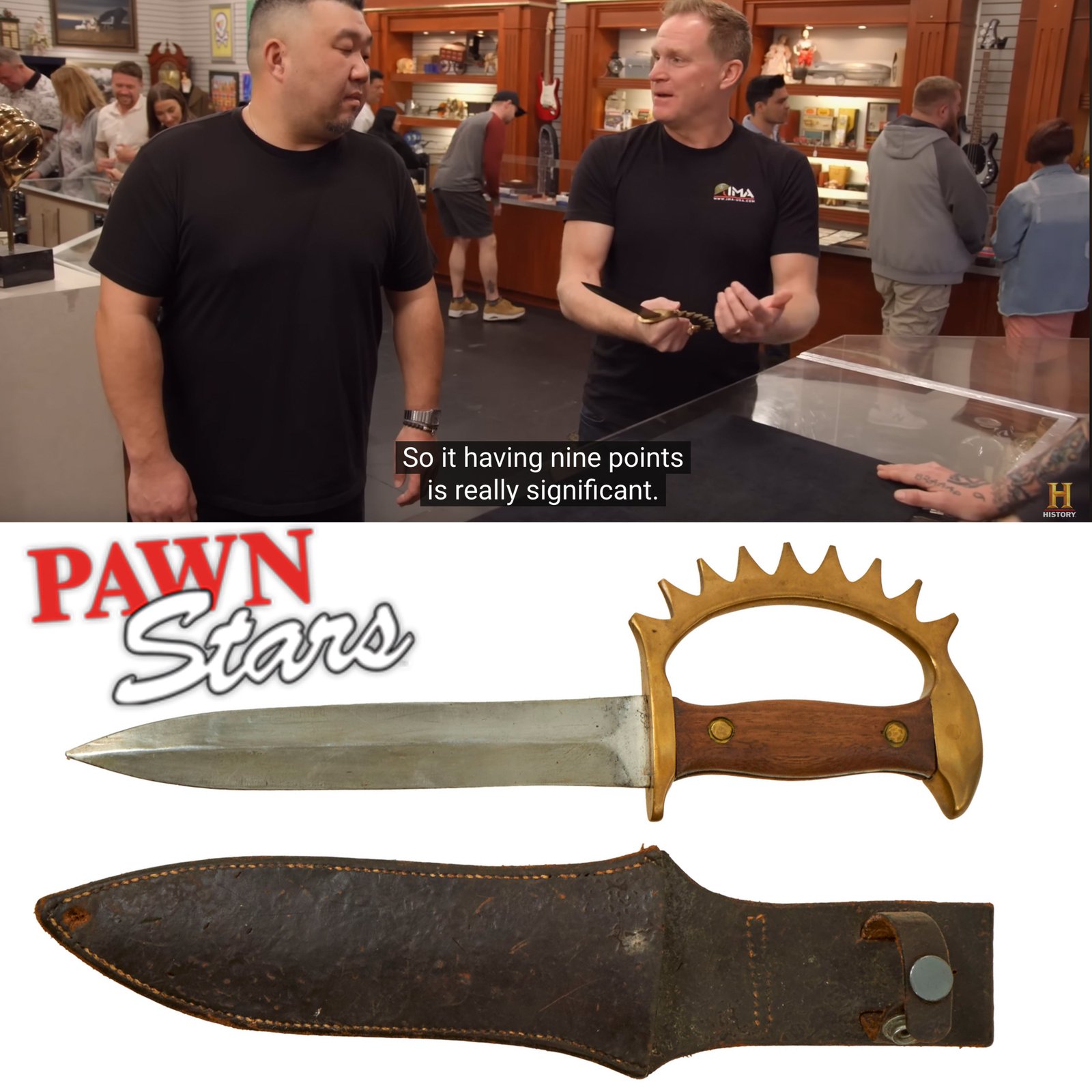 Buy Original U.S. WWII M.H. Cole 9 Point Guard Knuckle Knife with Original Leather Sheath - One of 50 Examples - As Seen on History Channel Pawn Stars | Original Firearms Antique For Sale