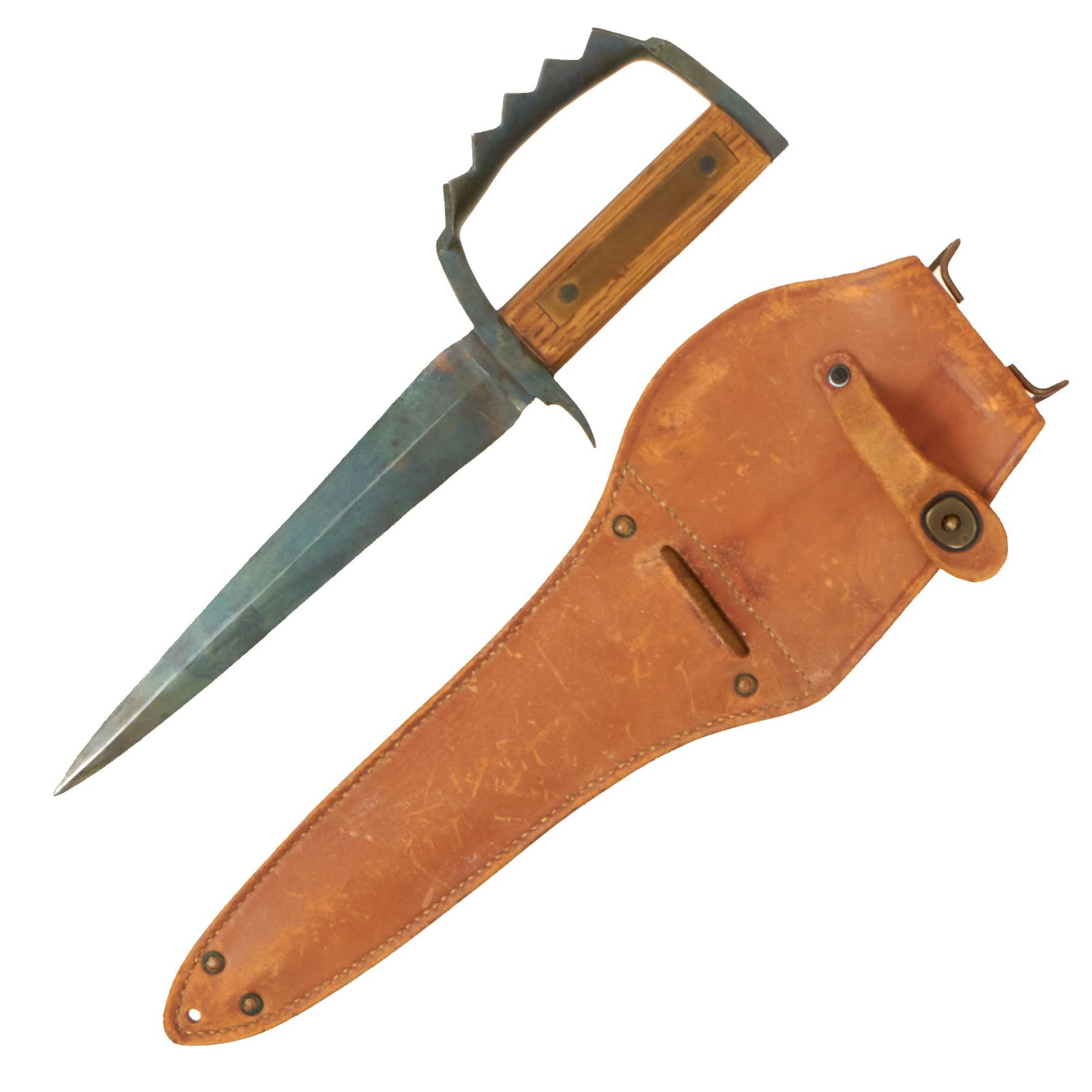 Buy Original U.S. WWII Taylor Huff Type I Knuckle Knife With Wood Grip Scales and Correct Leather Sheath - Excellent Condition | Original Firearms Antique For Sale