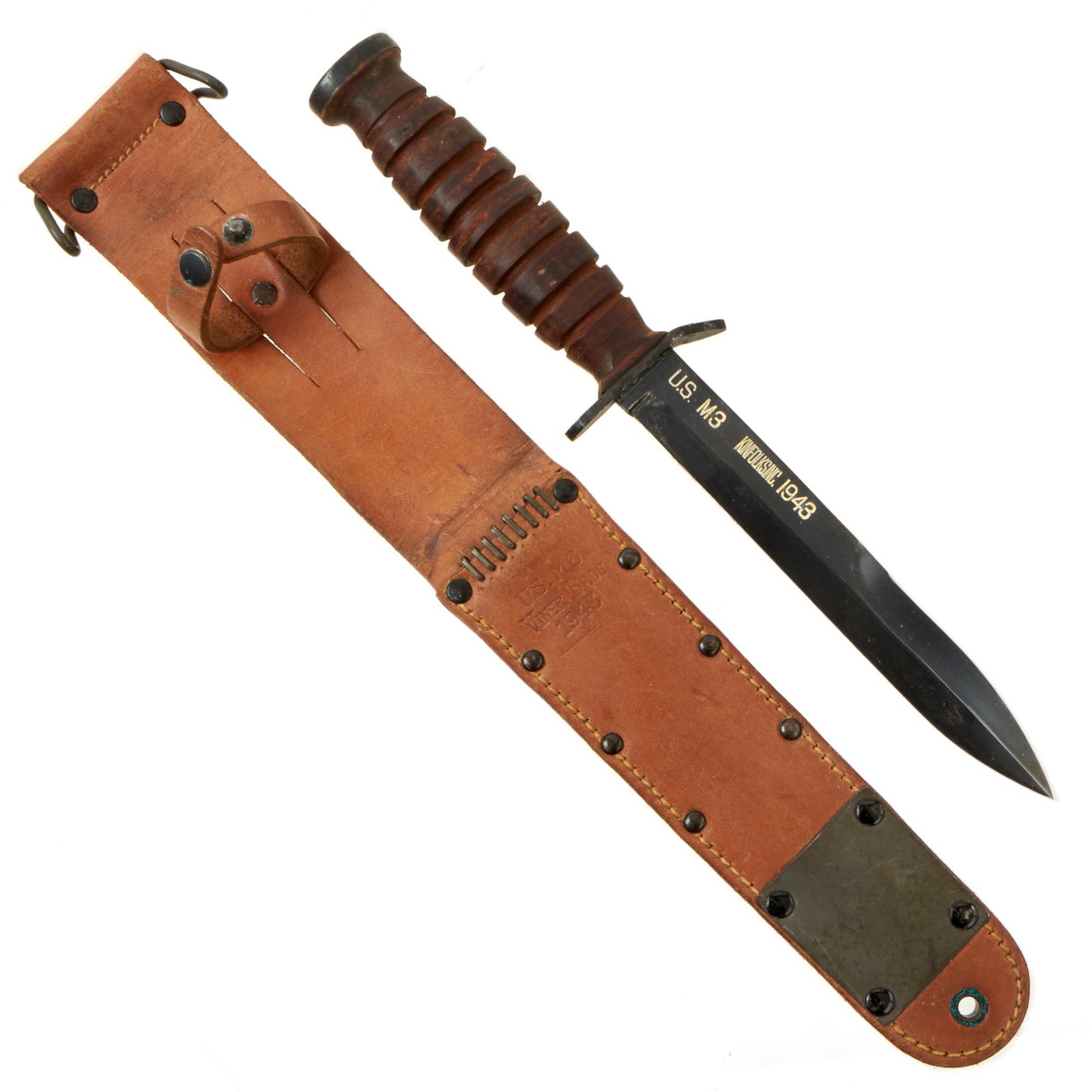 Buy Original U.S. WWII Excellent Condition Blade Marked 1943 Dated M3 Fighting Knife by Kinfolks, Inc. with 1943 Dated M6 Scabbard by Viner Bros | Original Firearms Antique For Sale