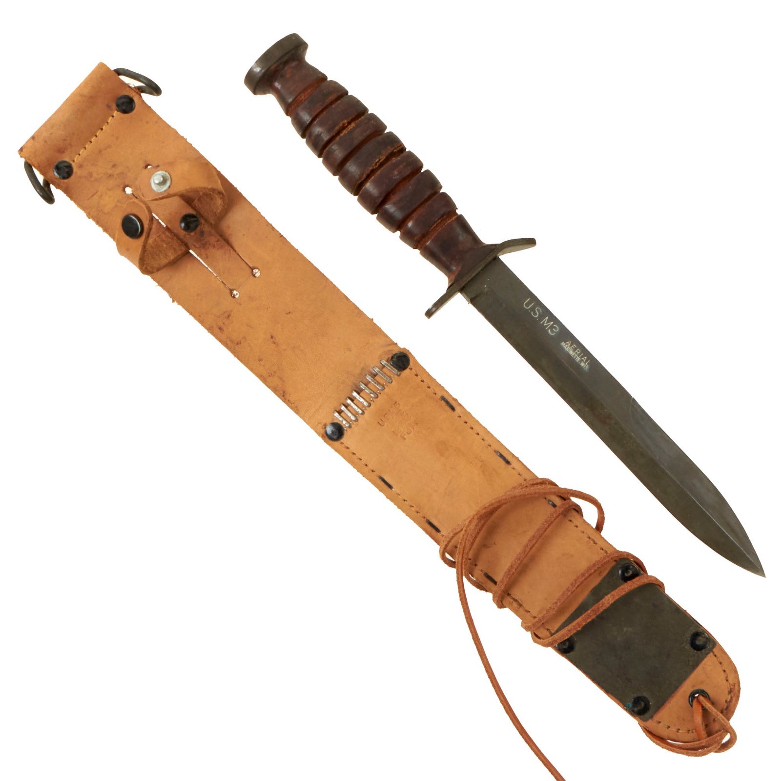 Buy Original U.S. WWII Excellent M3 Fighting Knife Blade Marked by Aerial with 1943 Dated M6 Scabbard by Lyon & Coulson | Original Firearms Antique For Sale