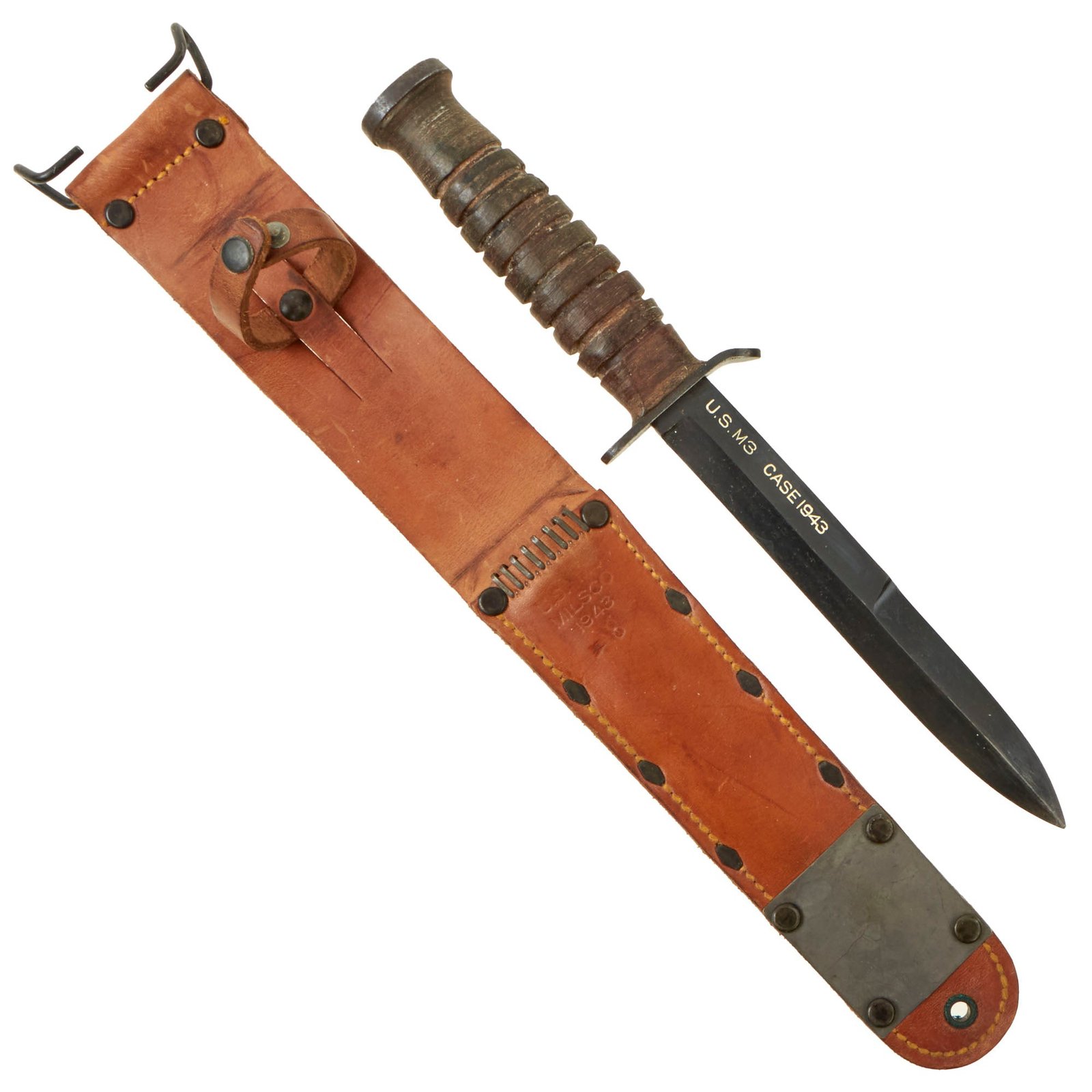 Buy Original U.S. WWII Excellent Condition Blade Marked 1943 Dated M3 Fighting Knife by CASE with 1943 Dated M6 Scabbard by MILSCO | Original Firearms Antique For Sale