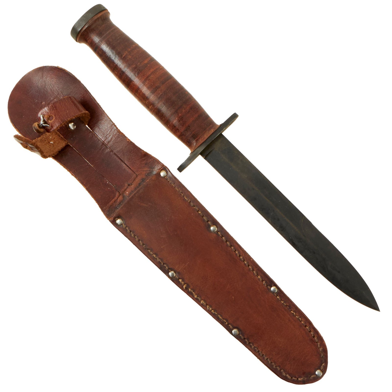 Buy Original U.S. WWII Era Rare Straight-Guard Marked “Smooth Handle” M3 Fighting Knife by CASE With Leather Handle and Leather Scabbard | Original Firearms Antique For Sale