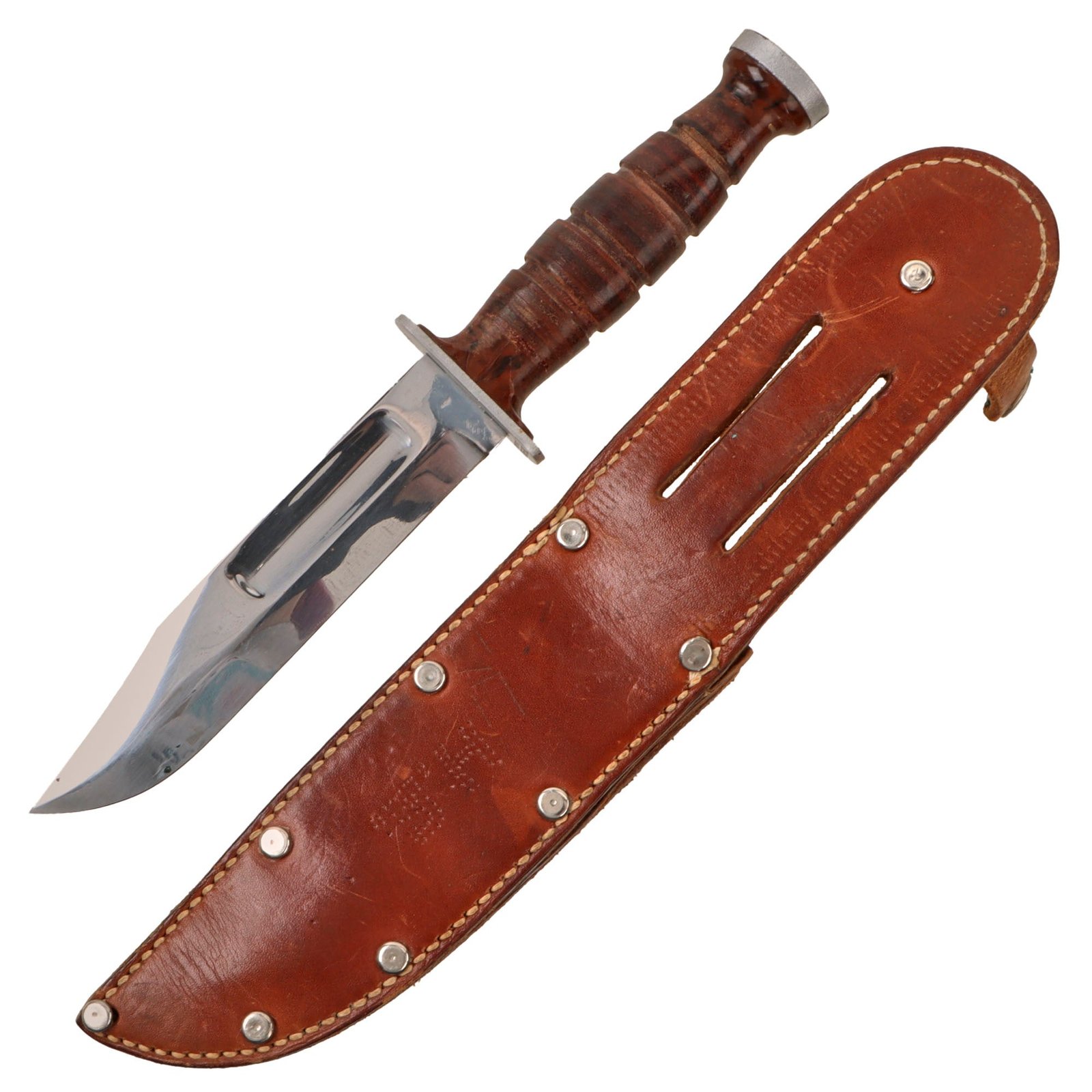 Original U.S. WWII Private Purchase Fighting Knife by KA-BAR in Leather Sheath - Chromed