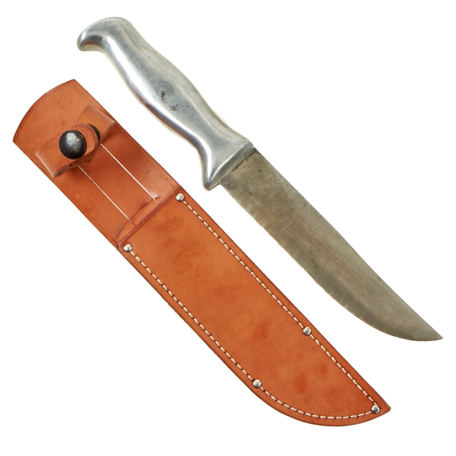 Buy Original U.S. WWII Rare Cast Aluminum Handle Fighting Knife by Donald Moore of Minneapolis With Leather Sheath | Original Firearms Antique For Sale