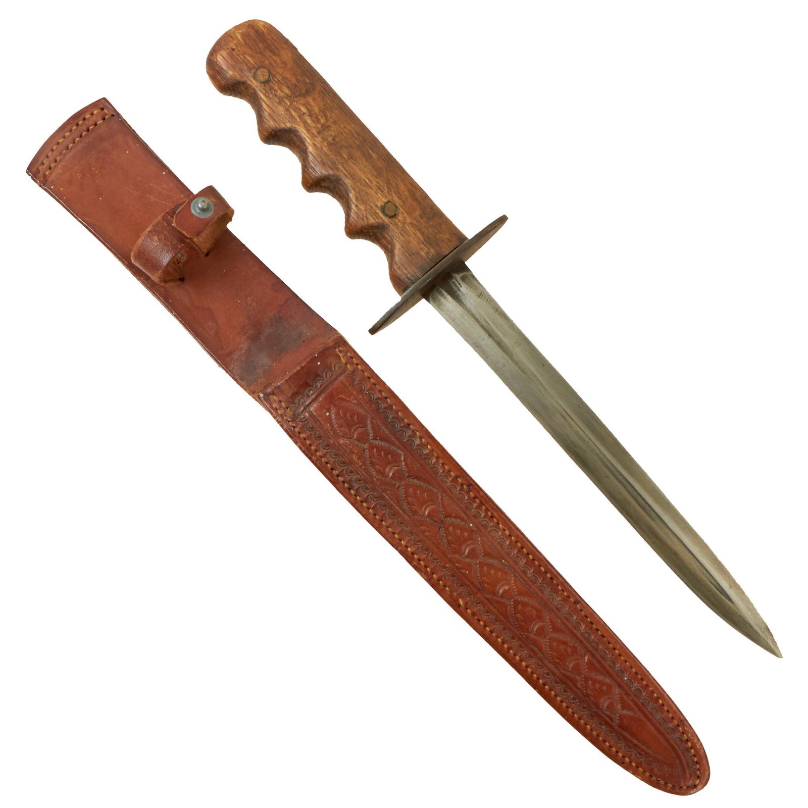 Buy Original U.S. WWII San Antonio Iron Works WWI Cut-Down Model 1913 Cavalry Patton Saber Fighting Knife With Correct Scabbard - ‘Point’ Section | Original Firearms Antique For Sale