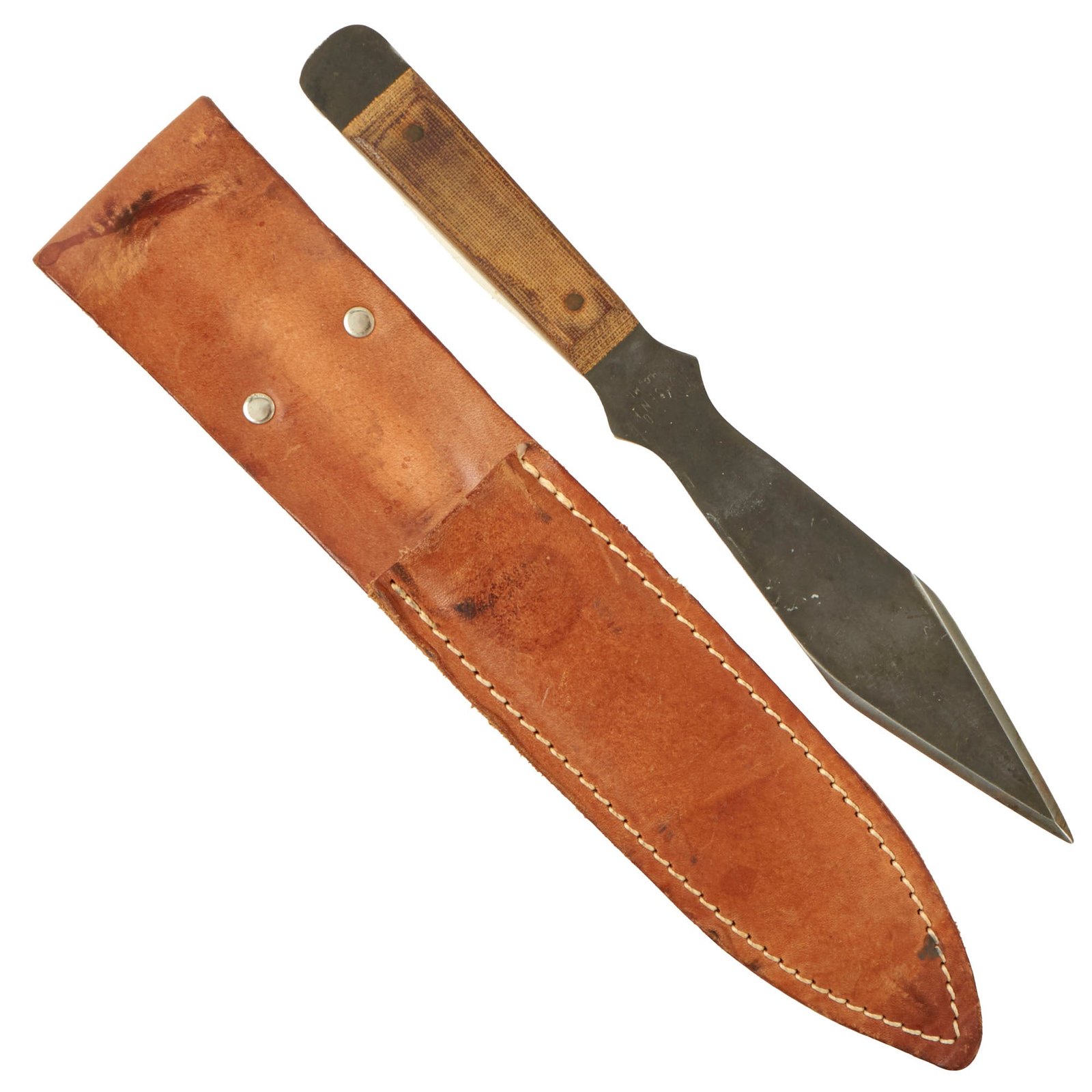 Buy Original Cold War Era Olsen OK Throwing Knife with Micarta Grip and Sheath | Original Firearms Antique For Sale