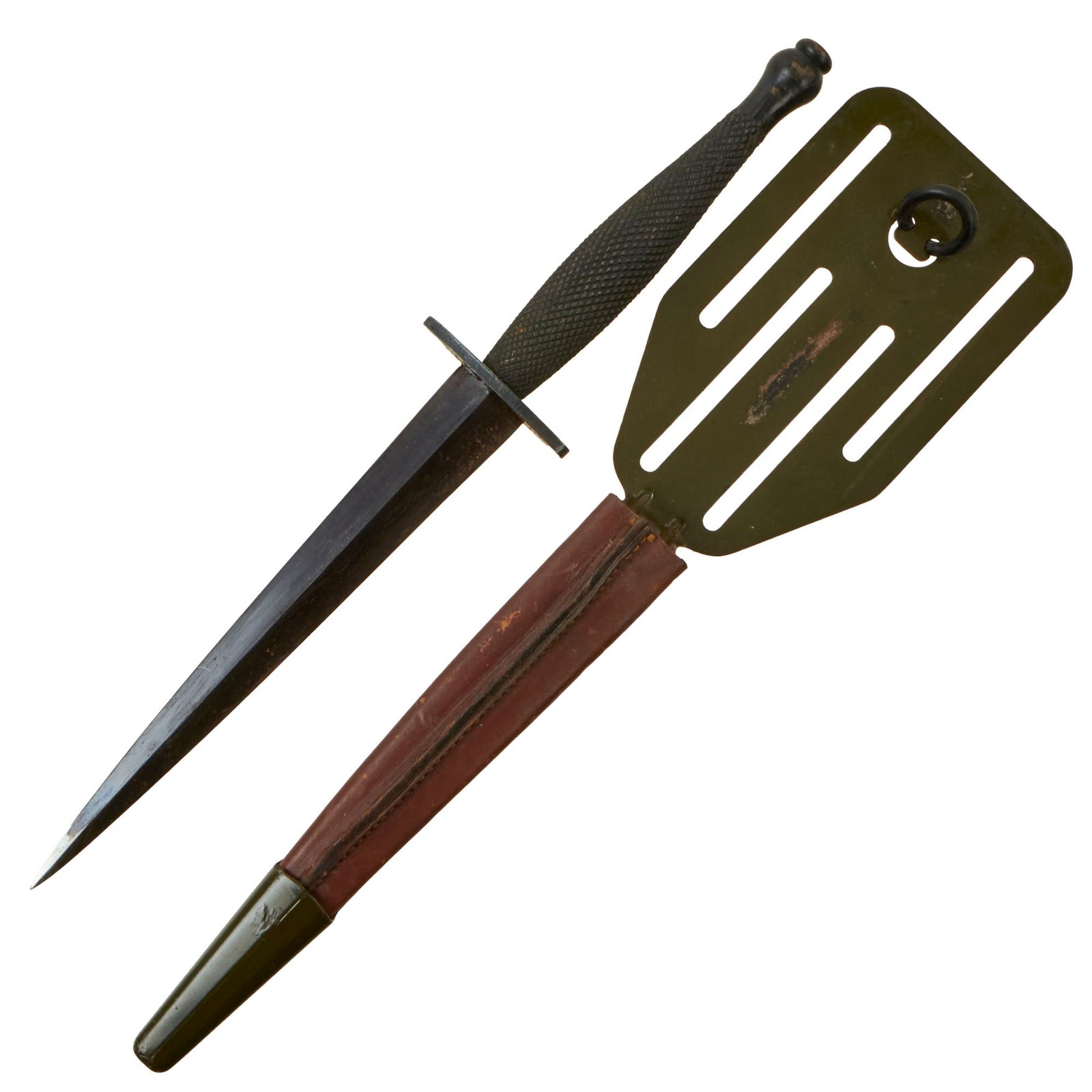 Buy Original U.S. WWII OSS Stiletto by Landers, Frary, and Clark LF&C with Pancake Flipper Scabbard with Intact Grommet | Original Firearms Antique For Sale