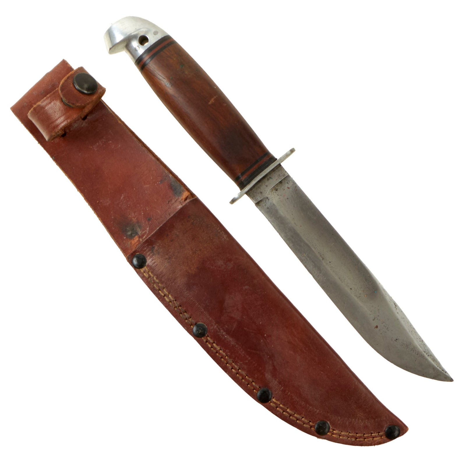 Buy Original U.S. WWII Western G-46-6 "Shark" Fighting Knife with Rare One-Piece “Fold Over” Leather Scabbard | Original Firearms Antique For Sale