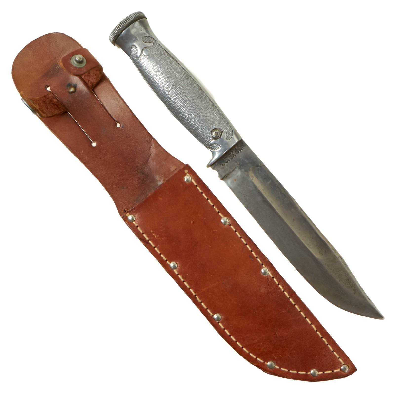 Buy Original U.S. Pre-WWII Era “Commercial” Union Cutlery Model #2071-6 Aluminum Hollow Handle Kabar Survival Knife With Original Matches, Pommel Compass and Leather Sheath - Circa 1930s | Original Firearms Antique For Sale