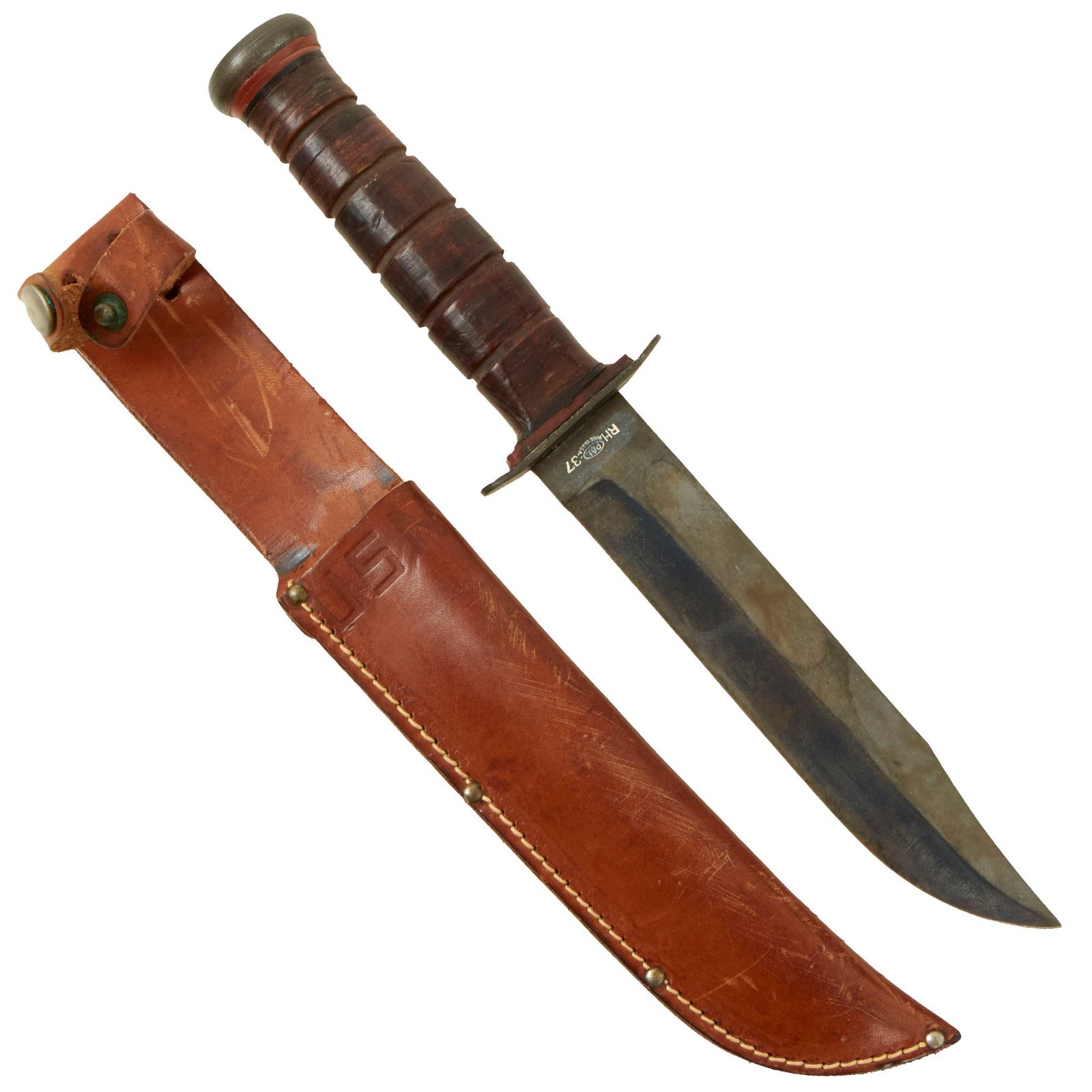 Buy Original U.S. WWII US NAVY PAL RH-37 Fighting Knife with USN Marked “Fold-Over” Leather Sheath | Original Firearms Antique For Sale